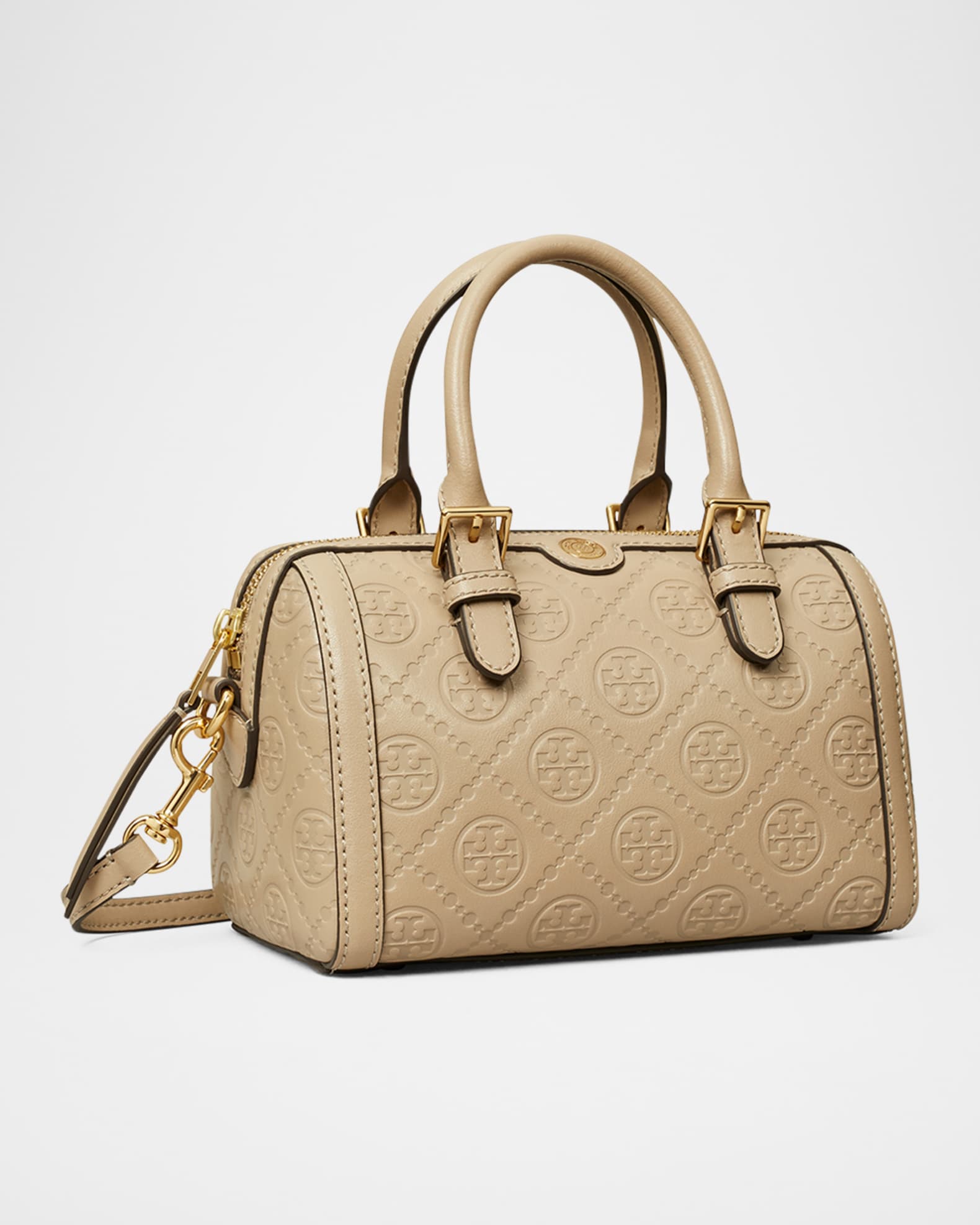 Petite T Monogram Leather Barrel Top-Handle Bag 1