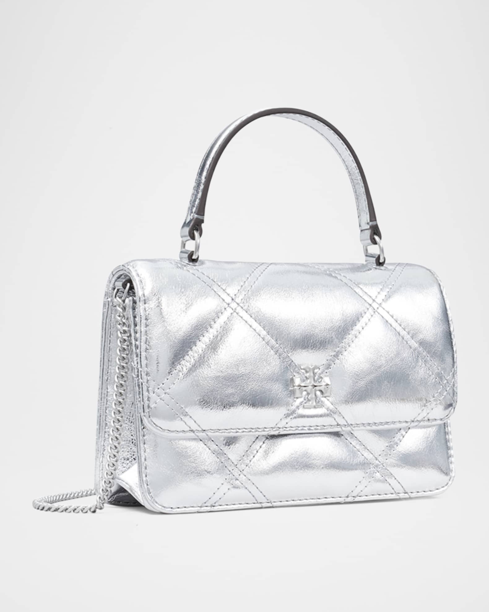 Tory Burch Kira Mini Quilted Metallic Leather Top-Handle Bag Tory Burch Kira Mini Quilted Metallic Leather Top-Handle Bag