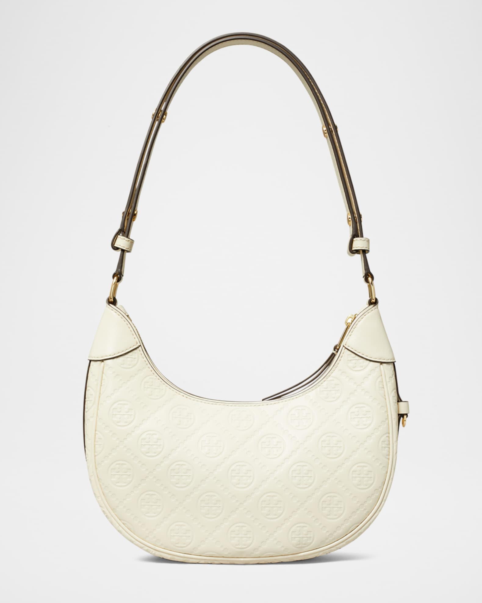 Tory Burch T Monogram Leather Crescent Shoulder Bag | Neiman