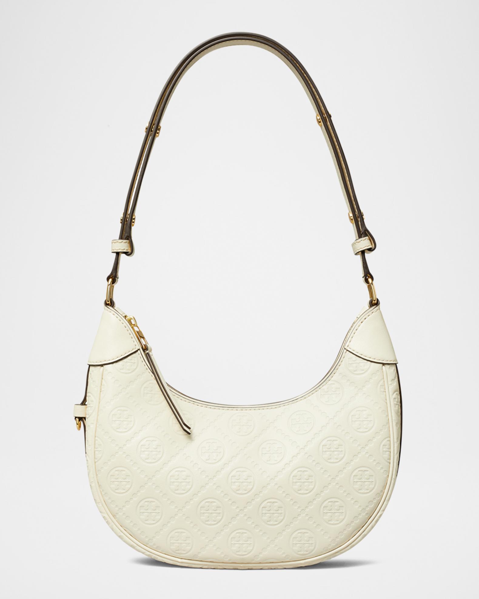 Tory Burch T Monogram Leather Crescent Shoulder Bag | Neiman Marcus