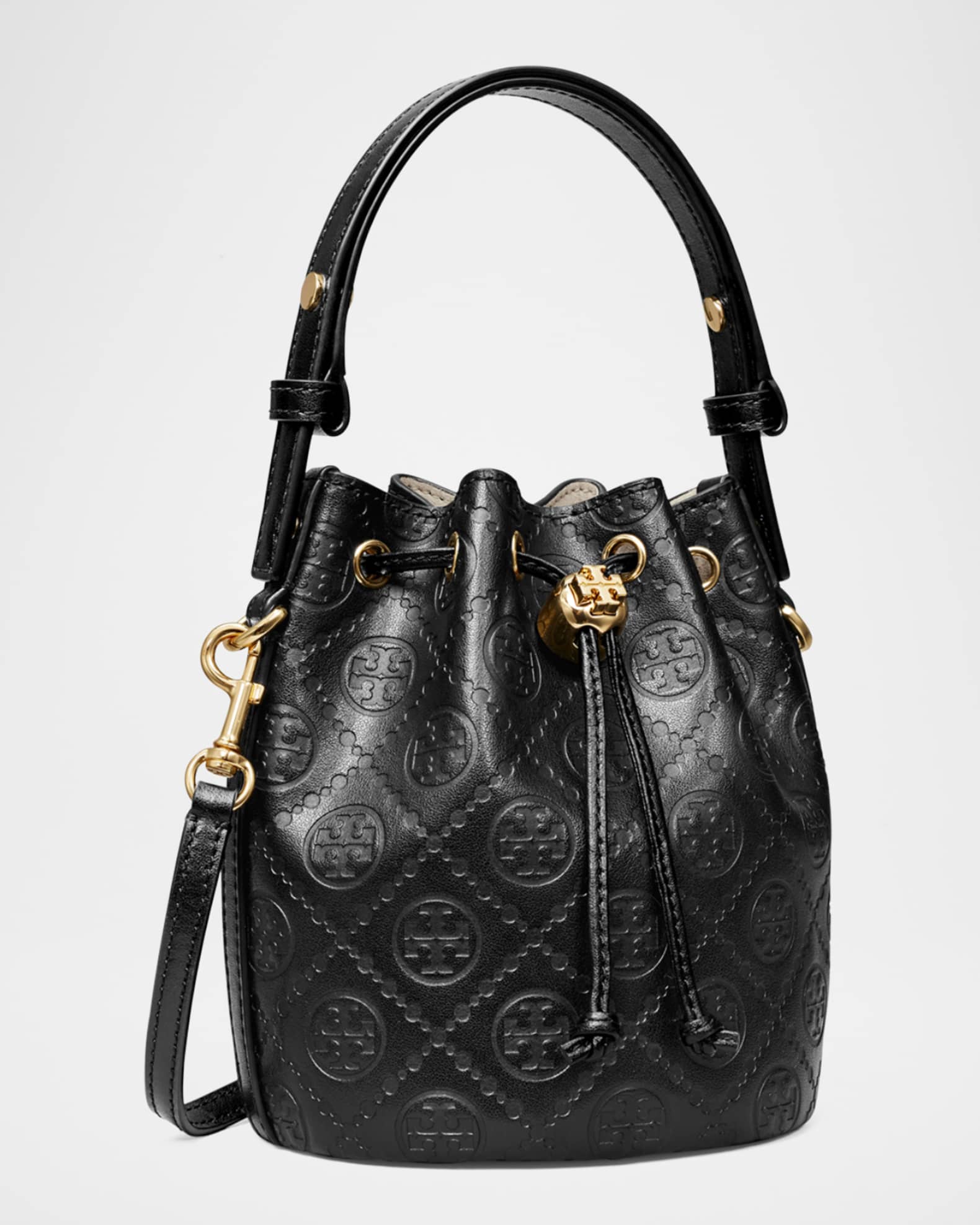 Tory Burch T Monogram Drawstring Bucket Bag Black