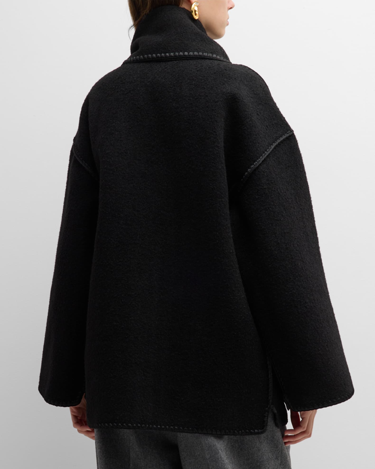Fringe-Trimmed Coat with Embroidered Scarf Accent - Khaki main image 0