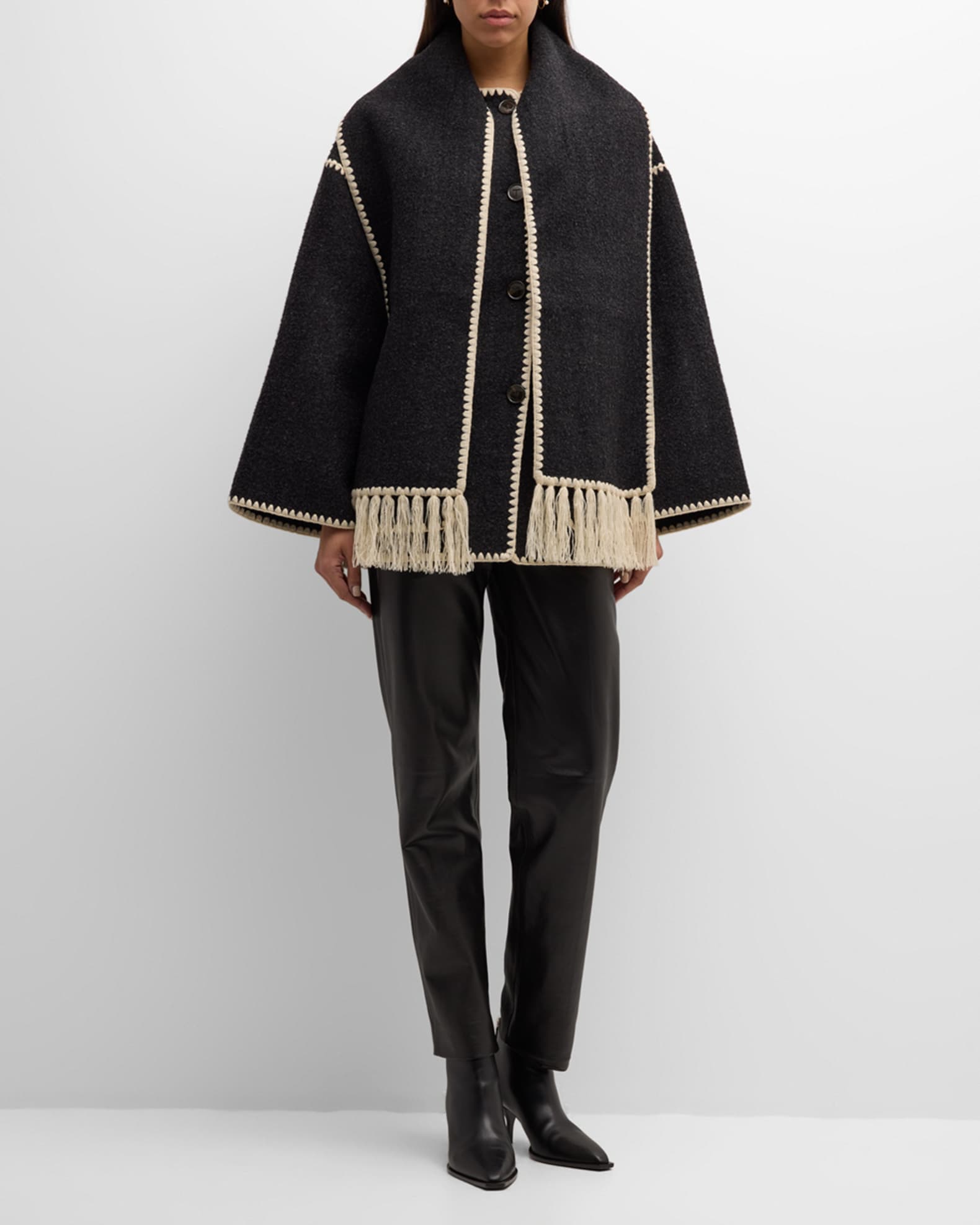 Fringe Embroidered Scarf Wool Jacket 1