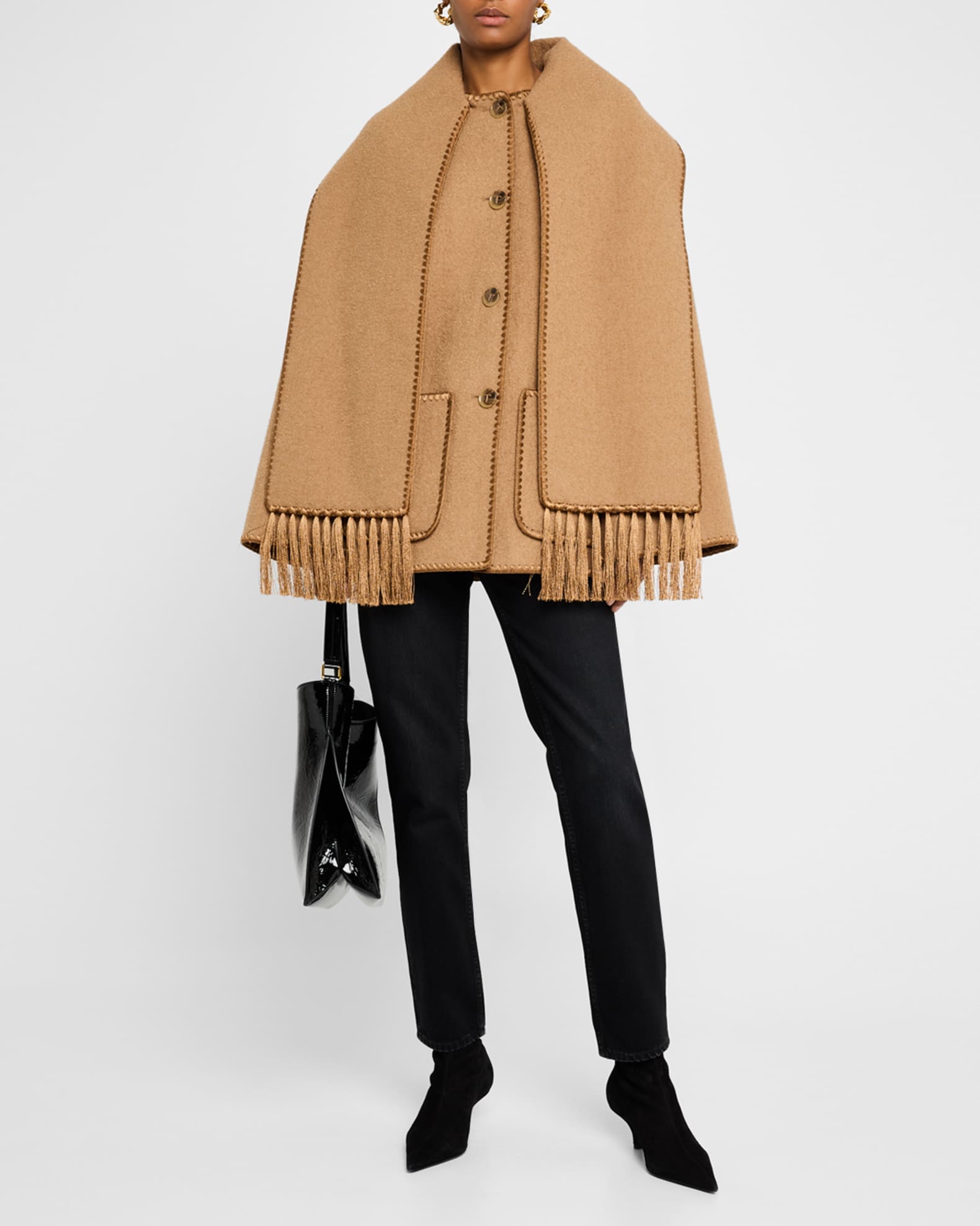Fringe Embroidered Scarf Wool Jacket 1
