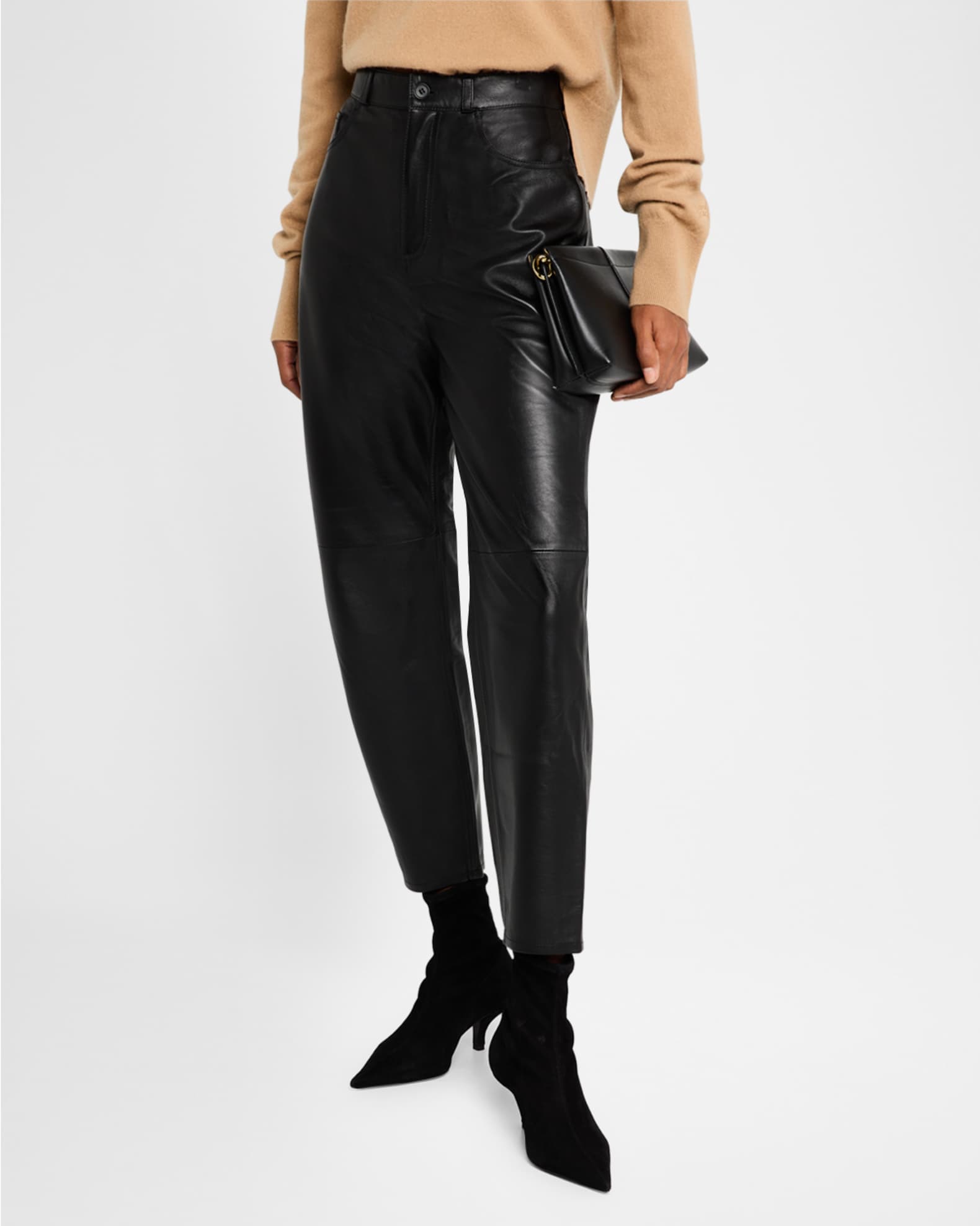 Five Pocket Leather Tapered Leg Trousers