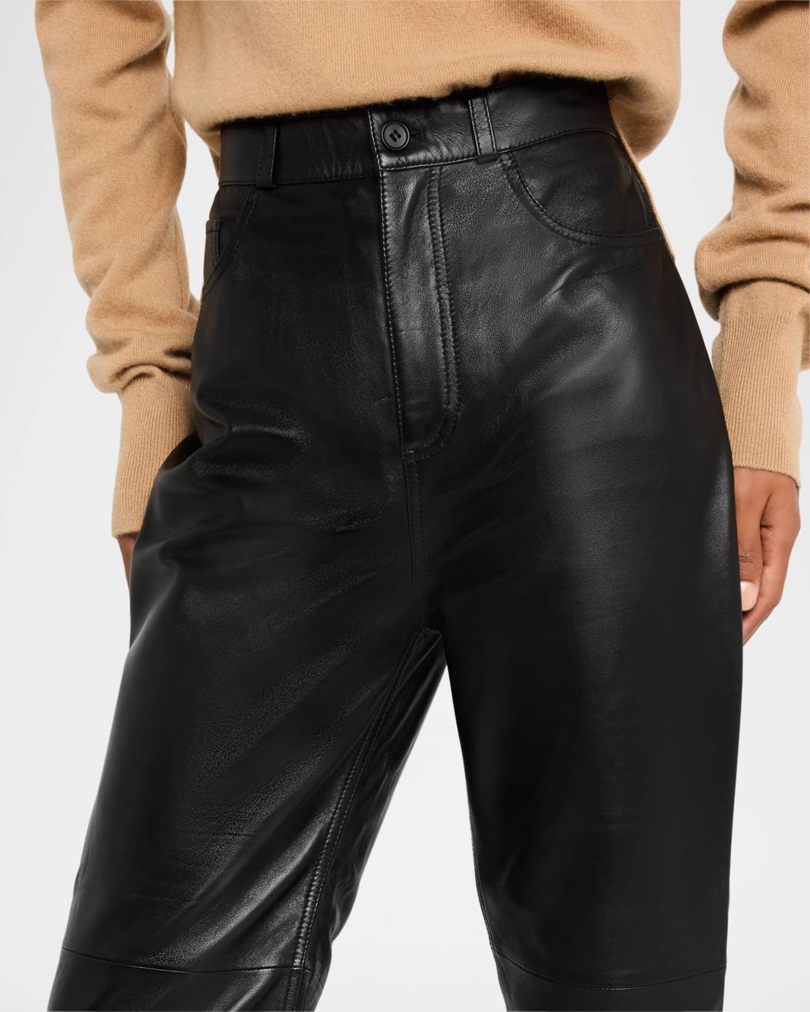 Five Pocket Leather Tapered Leg Trousers