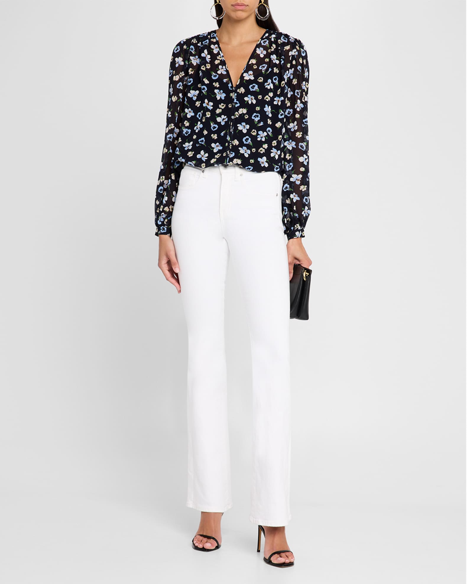 Alec Long-Sleeve Floral Silk Top 1