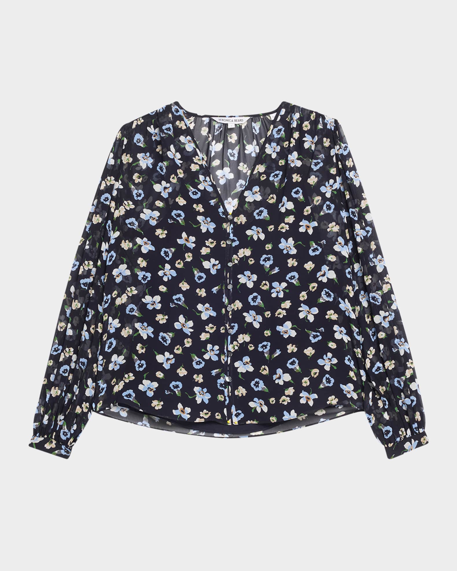 Alec Long-Sleeve Floral Silk Top 0