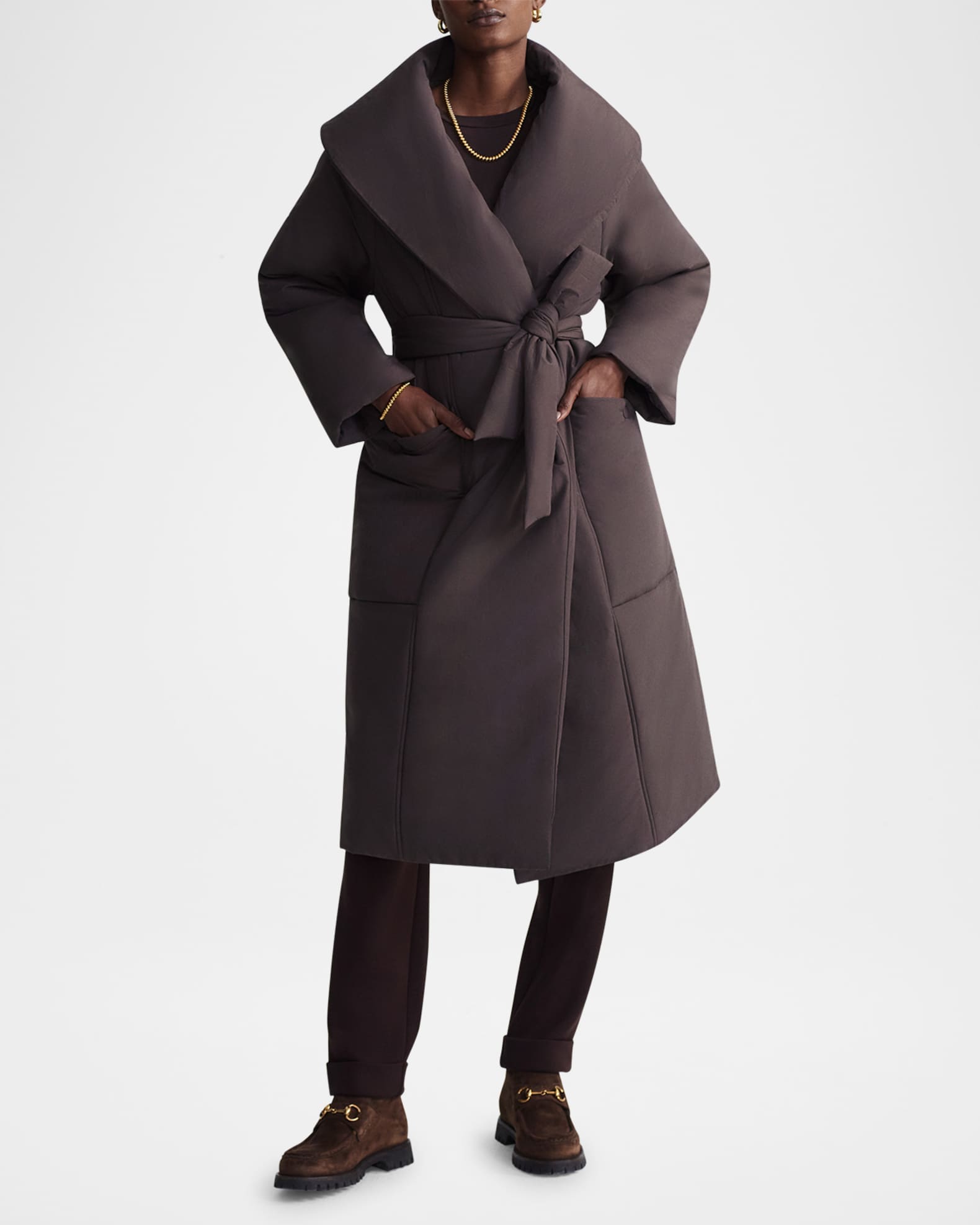 Varley ANA Long Wrap Puffer Coat Coffee Bean