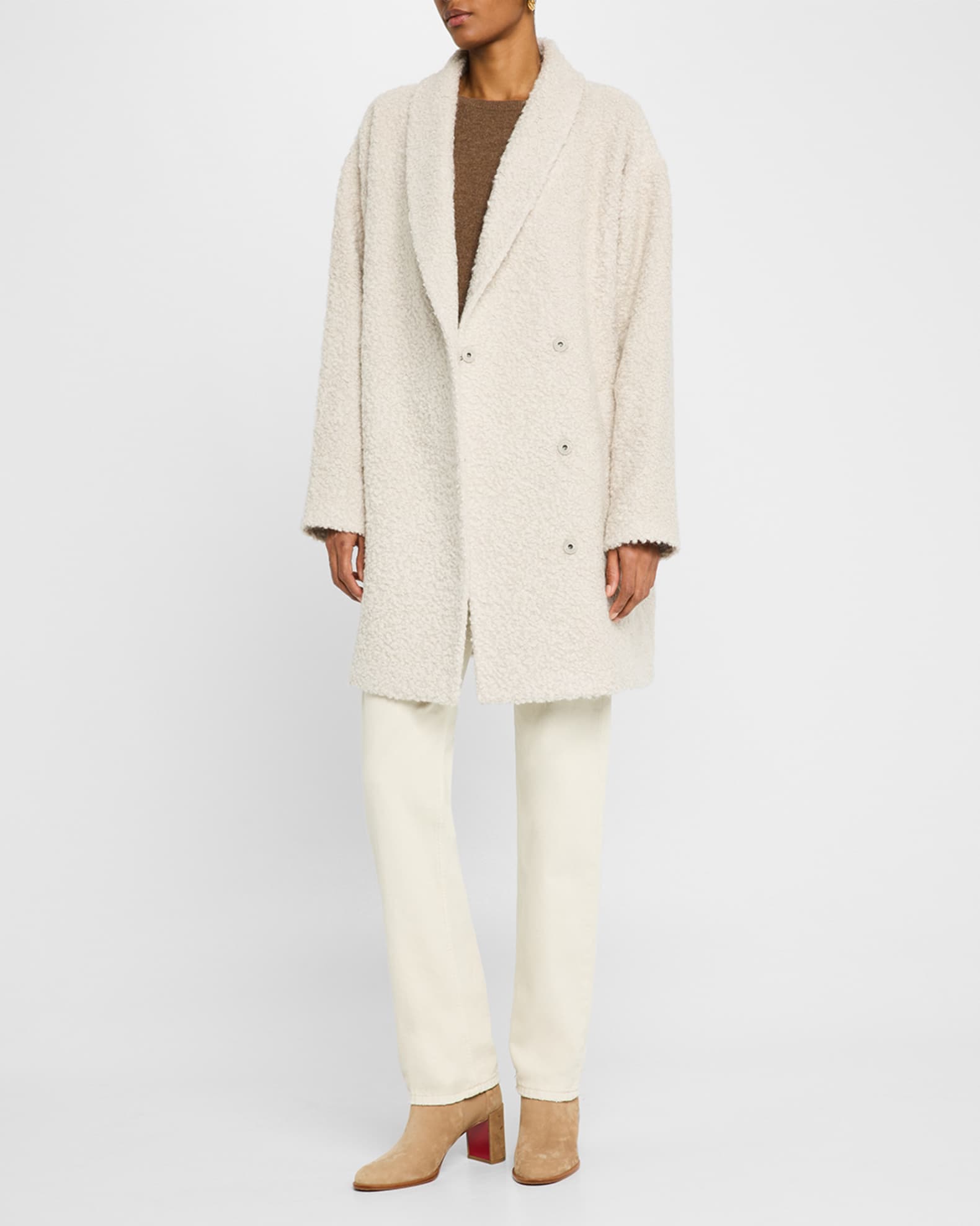 Shawl-Collar Curly Alpaca Coat 1