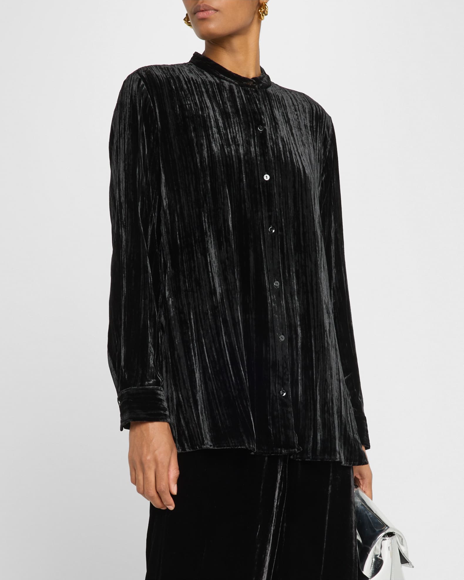 Eileen Fisher Button Down Crushed Velvet Shirt Neiman Marcus