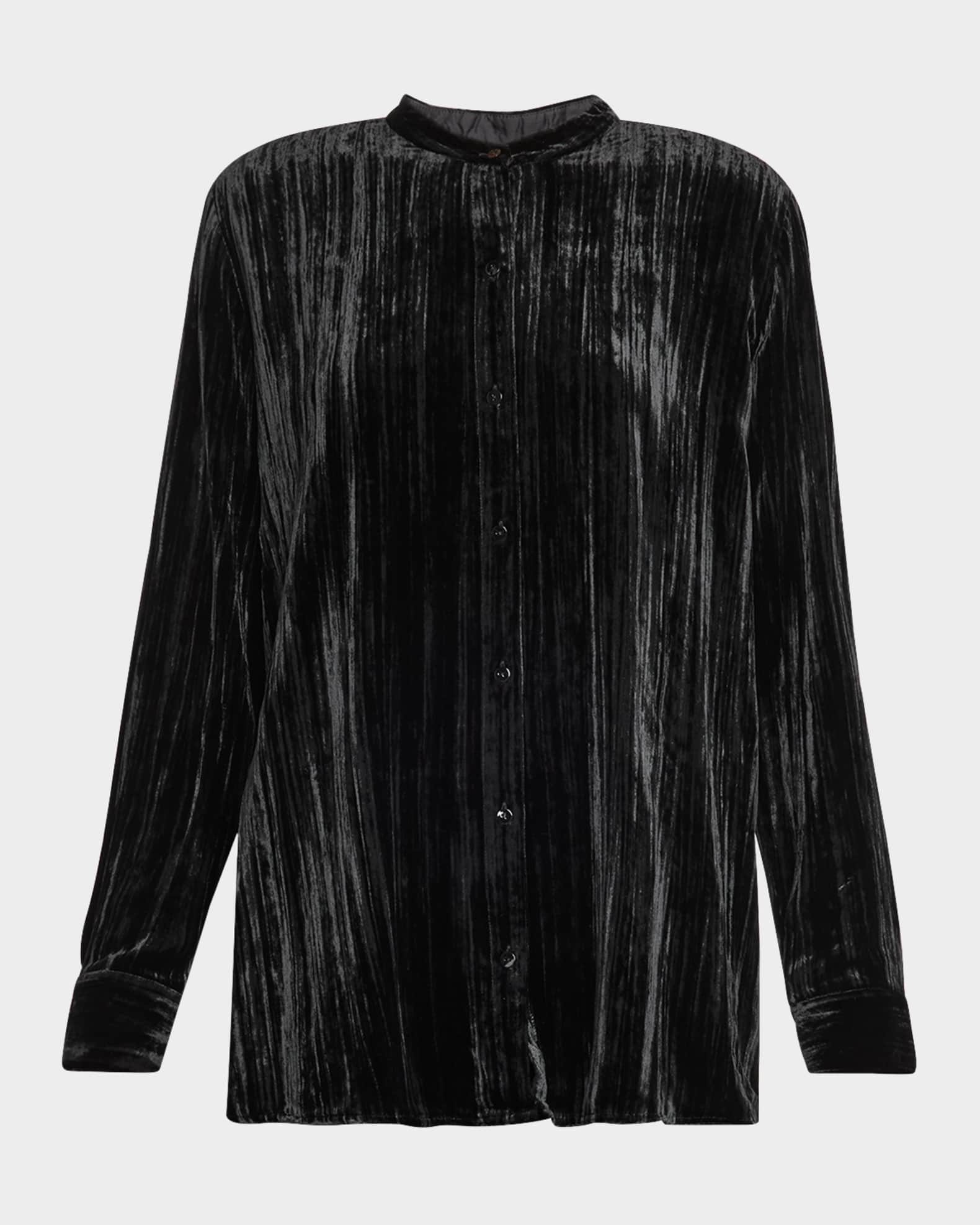 Button-Down Crushed Velvet Shirt 0