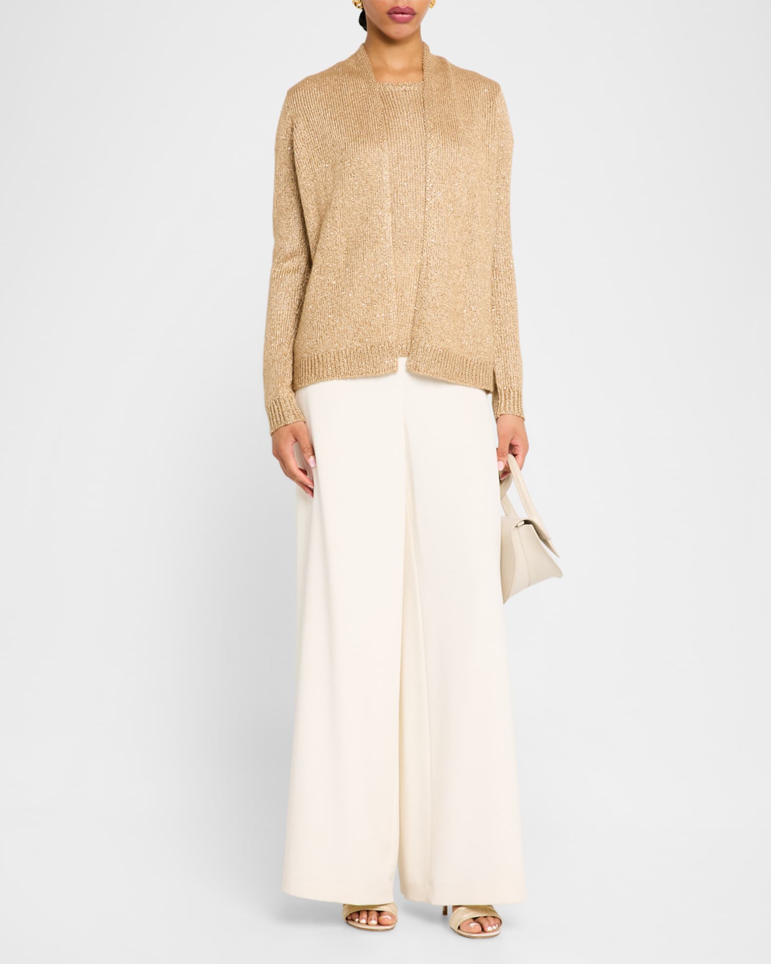Neiman Marcus Cashmere Cap Sleeve Sequin Tee Gold