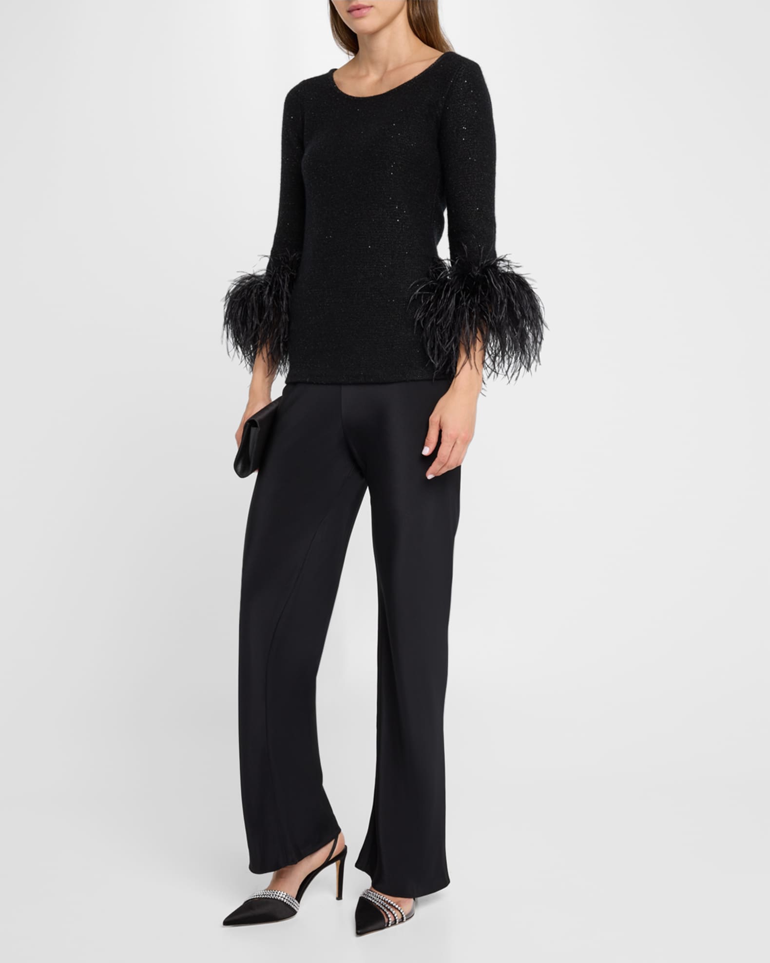 Cashmere Feather-Trim Sequin Knit Top 1