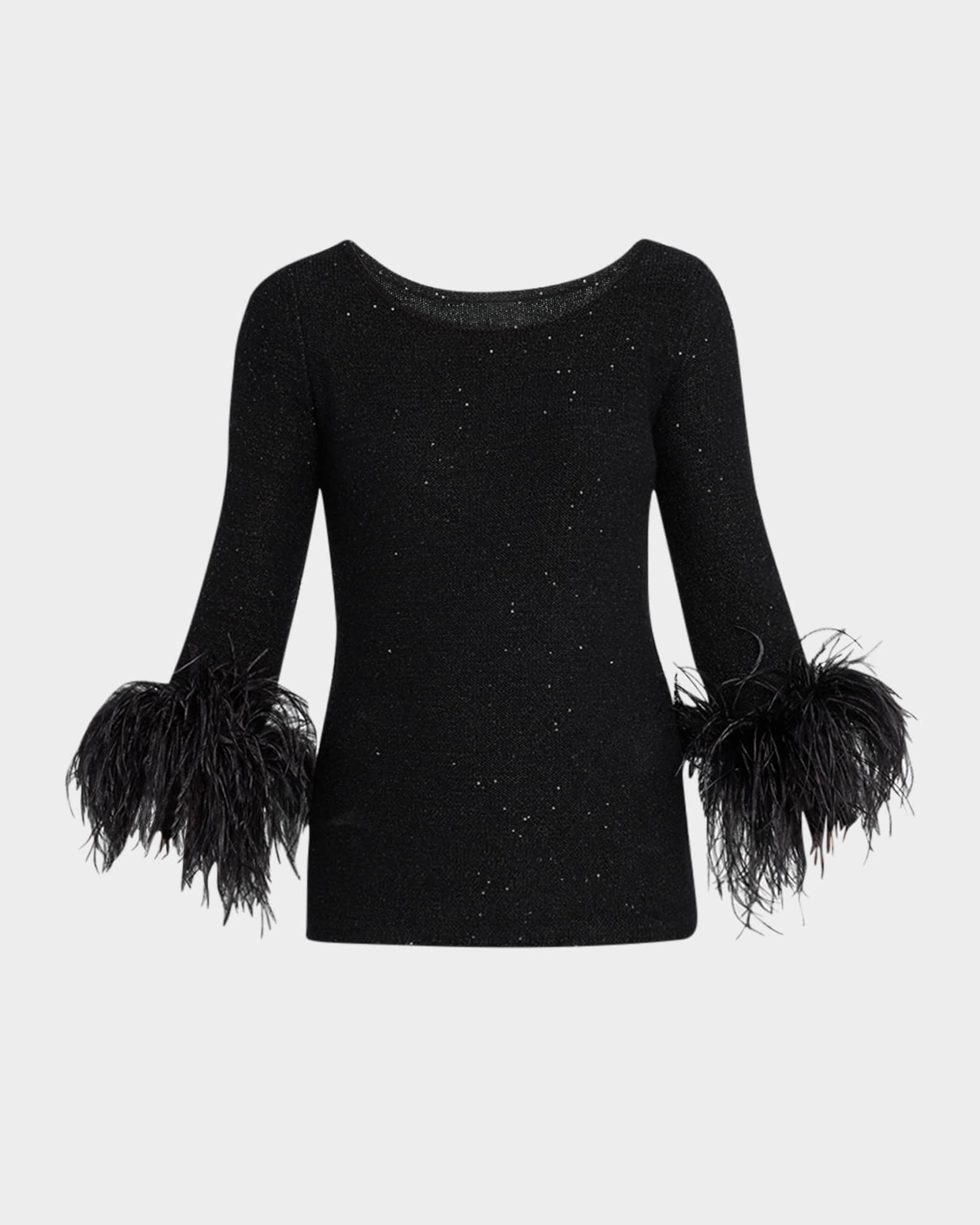 Cashmere Feather-Trim Sequin Knit Top 0