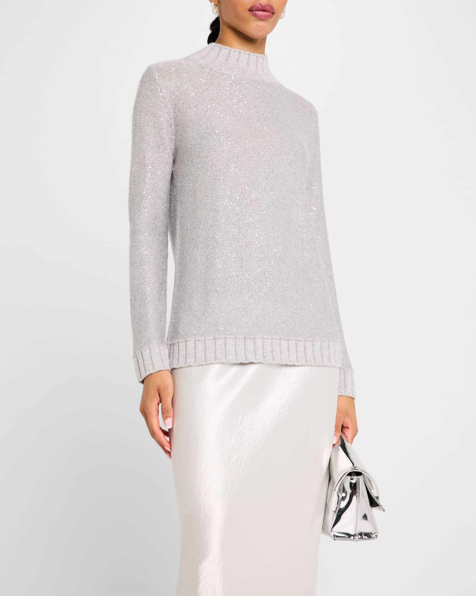 Cashmere Mock Neck Sequin Knit Sweater