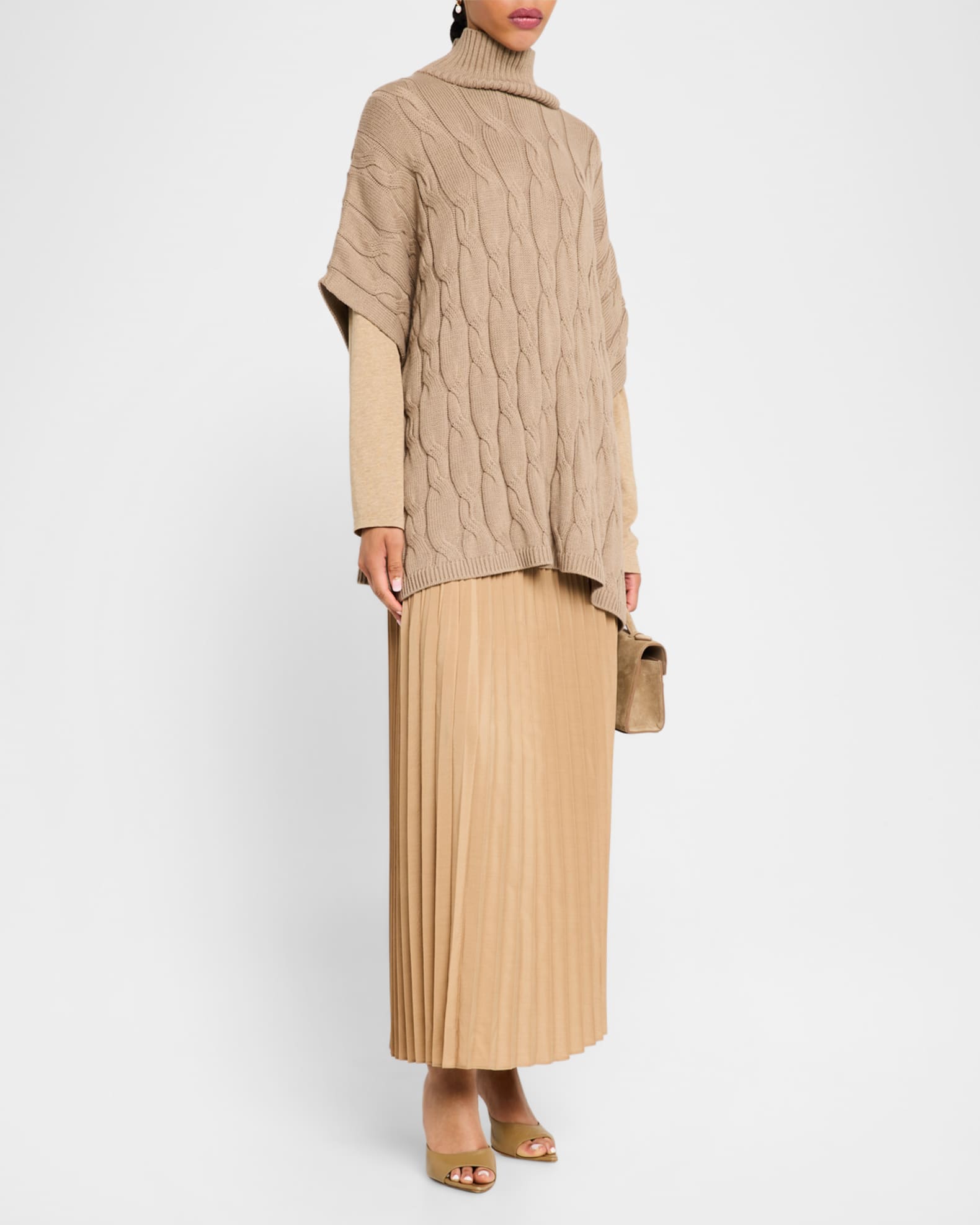 Cable-Knit Turtleneck Poncho 0