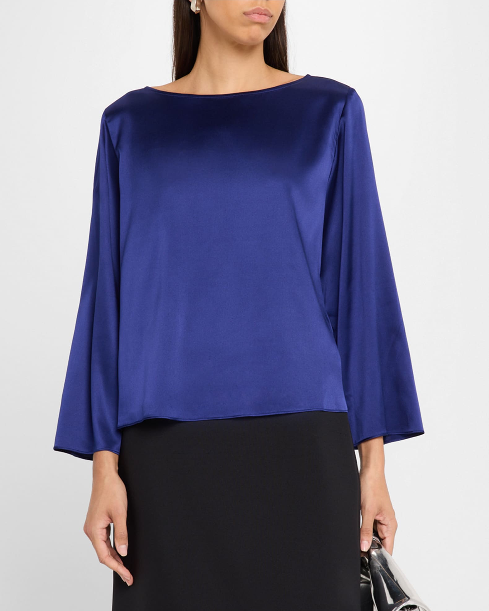 Eileen Fisher Bateau Neck Silk Charmeuse Top Neiman Marcus