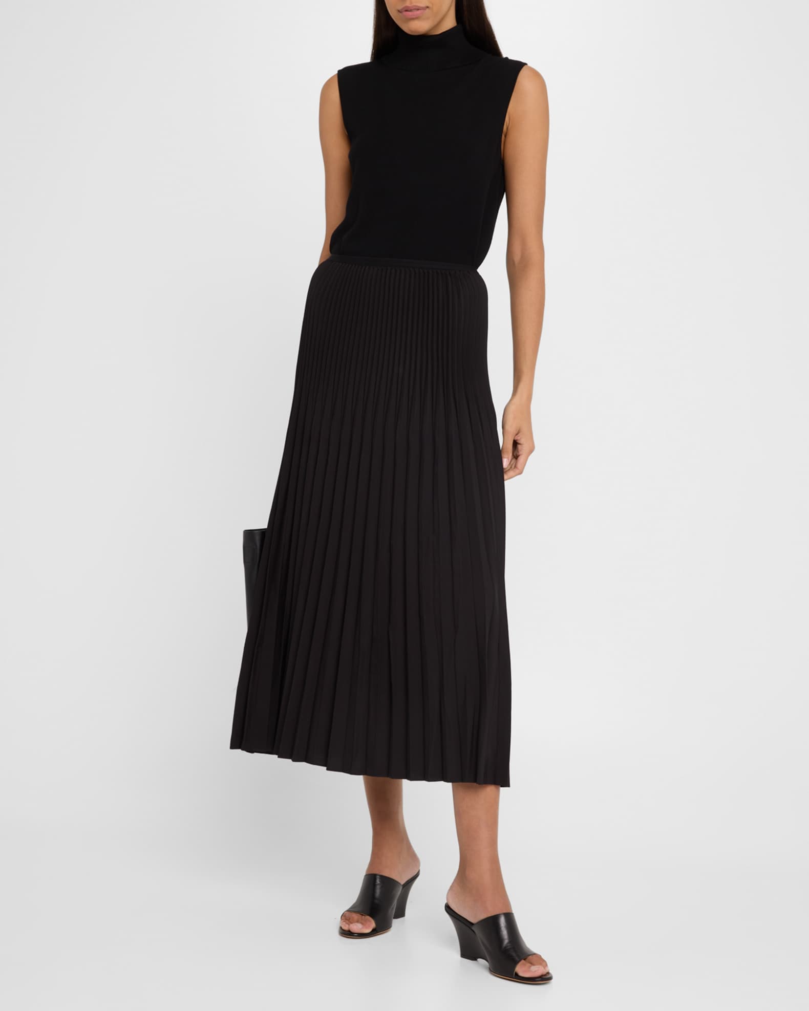 Pleated Wool-Silk Midi Skirt 1