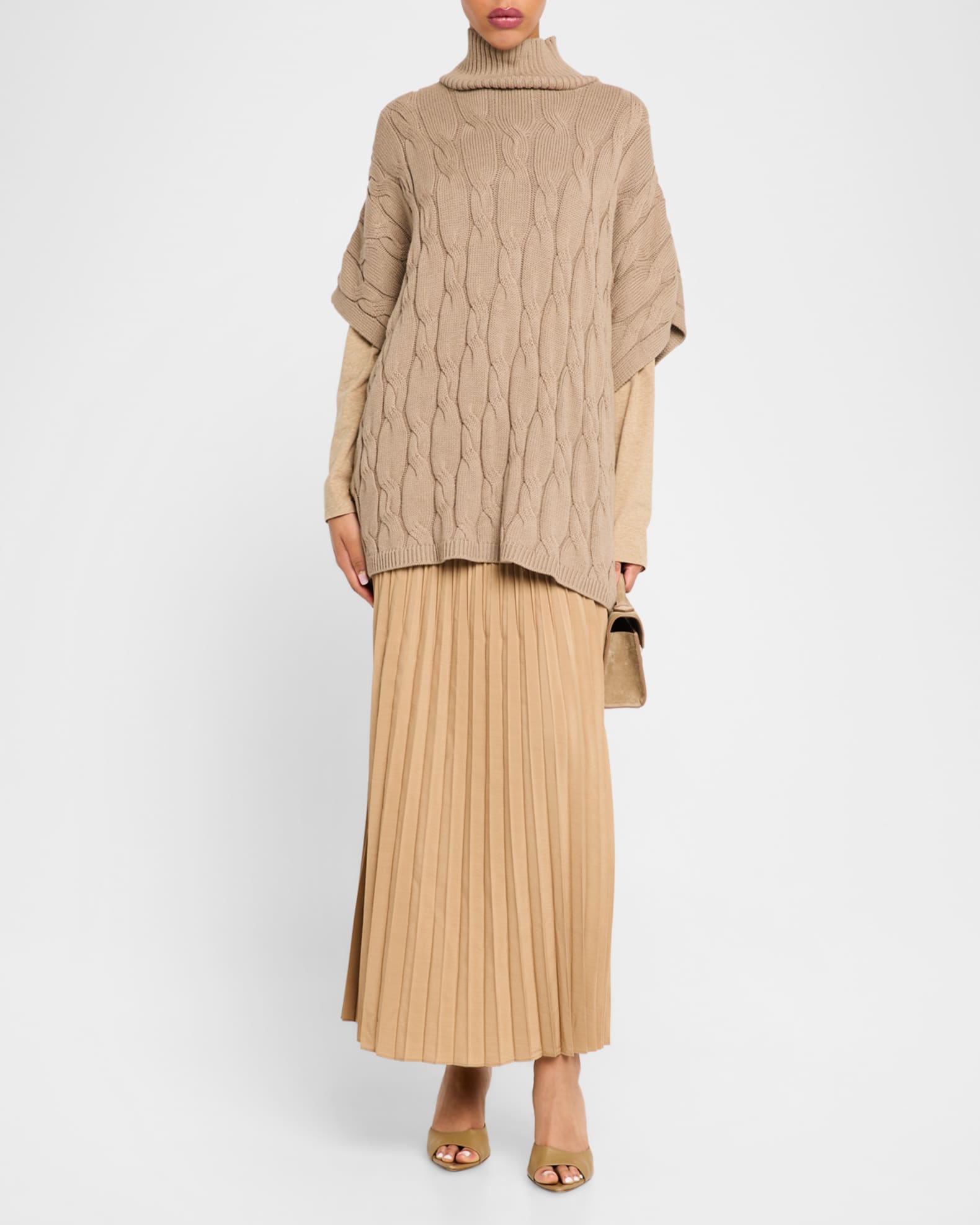 Pleated Wool-Silk Midi Skirt 0