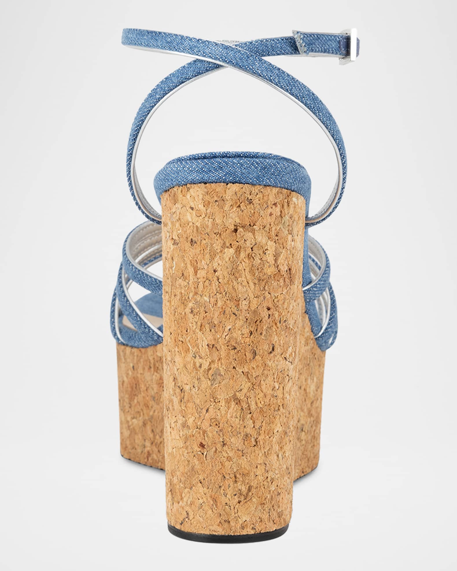 サンダル・ミュール MACH & MACH DOUBLE HEART CORK WEDGE SANDALS 120MM Mach&mach Double Heart Cork Wedge Sandals 120mm In Blue