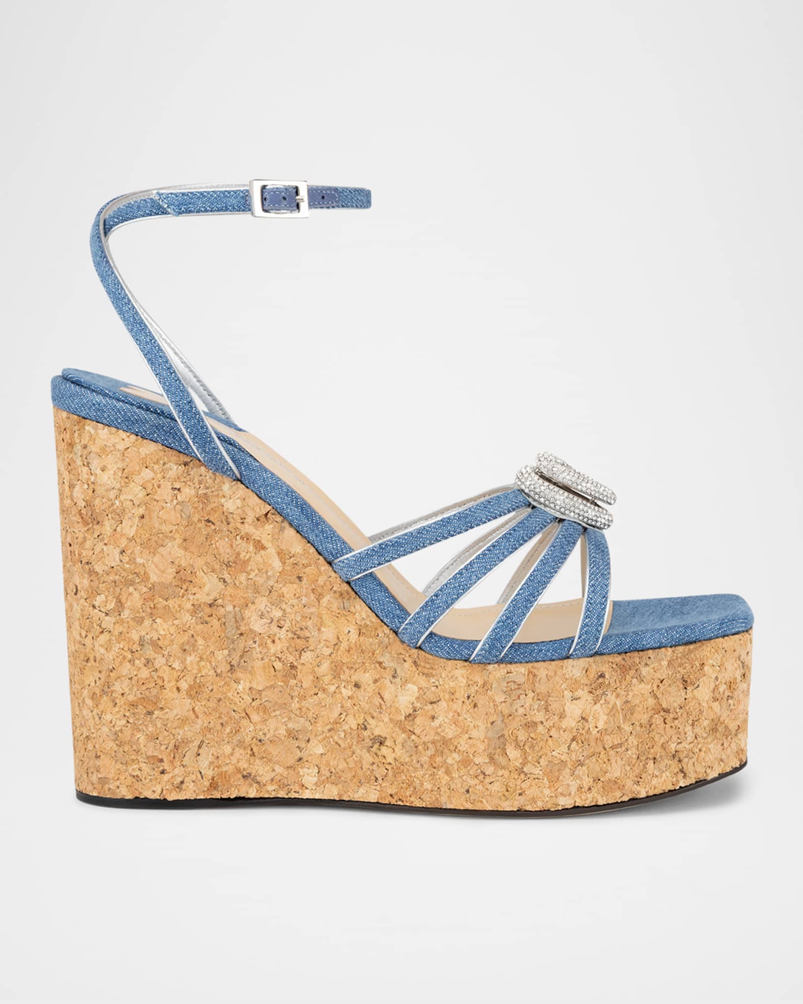 サンダル・ミュール MACH & MACH DOUBLE HEART CORK WEDGE SANDALS 120MM Mach&mach Double Heart Cork Wedge Sandals 120mm In Blue