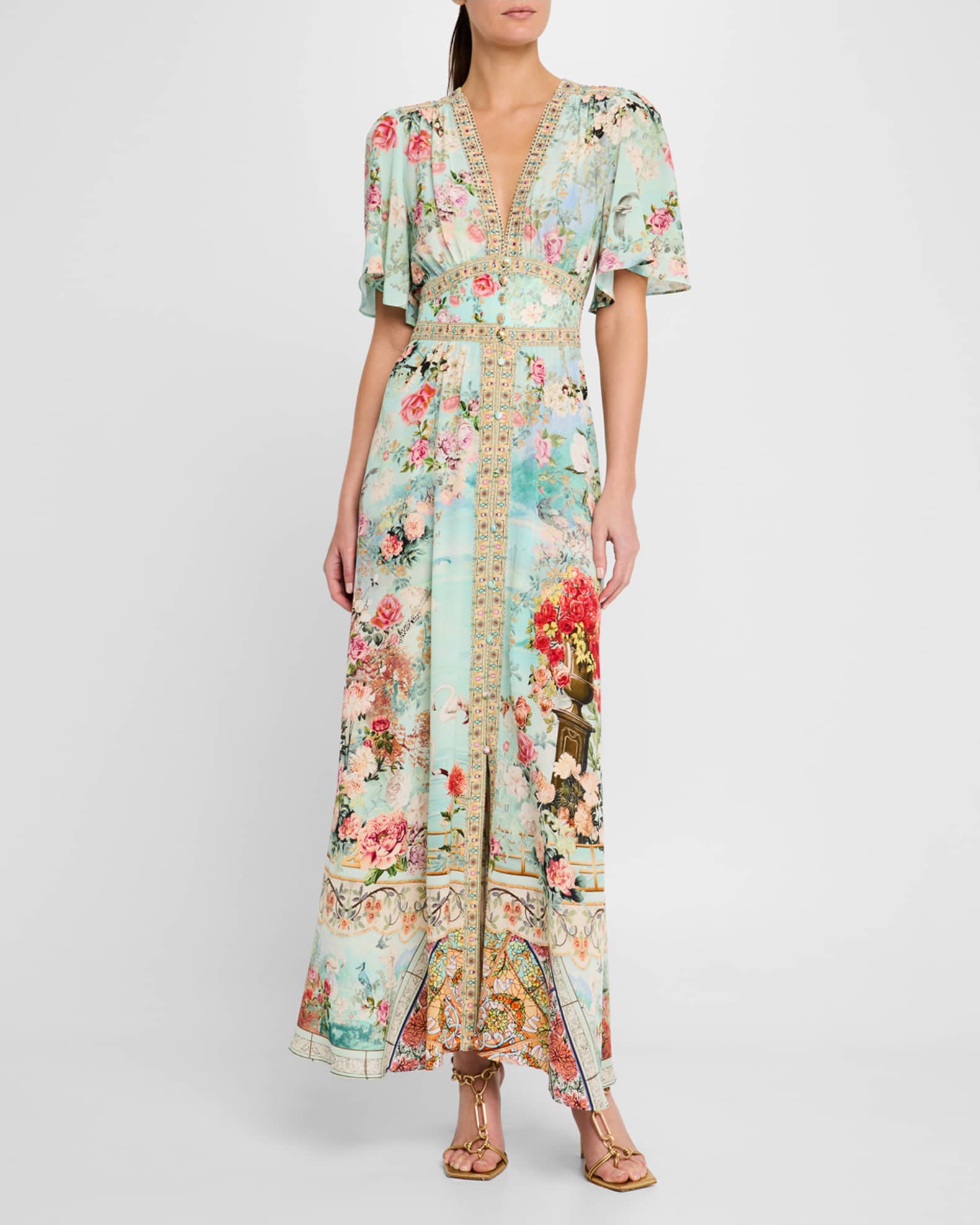 Jewellery Museum Shaped-Waistband Dress with Flutter Sleeves 1