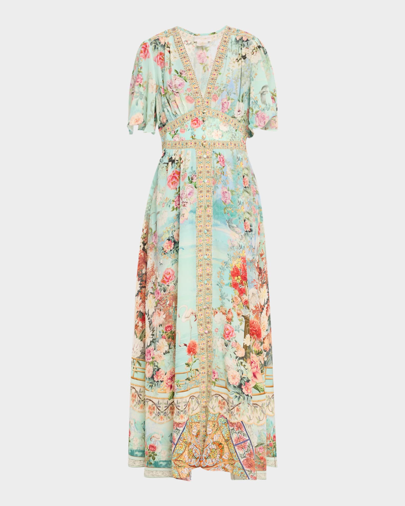 Jewellery Museum Shaped-Waistband Dress with Flutter Sleeves 0