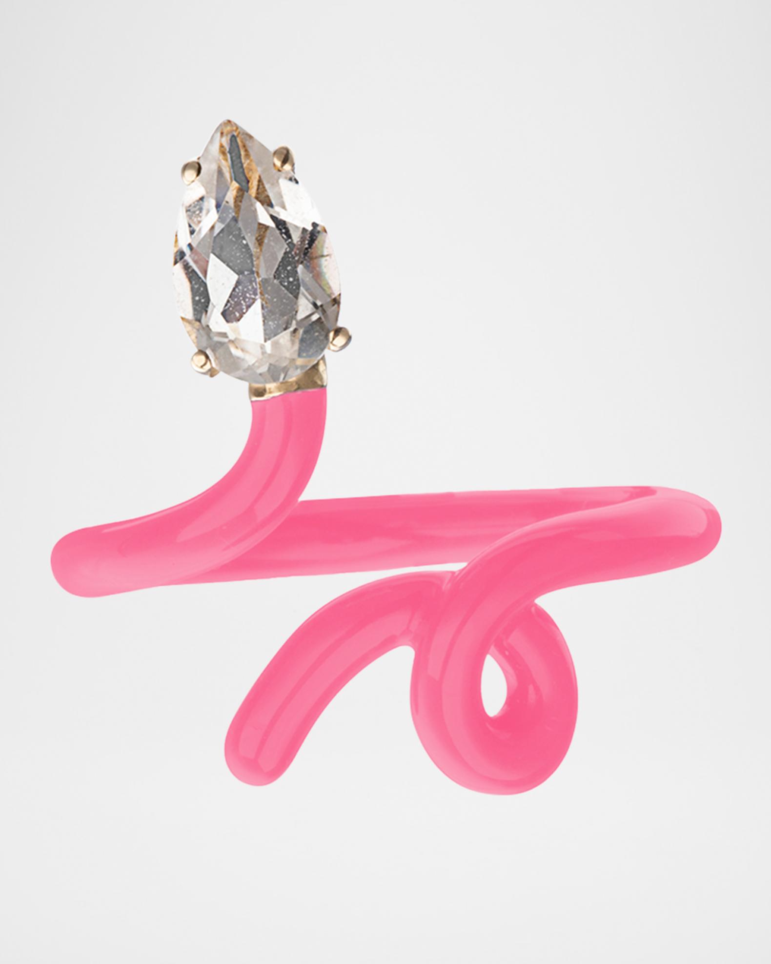 Bea Bongiasca Baby Vine Tendril Statement Ring with Pink Enamel