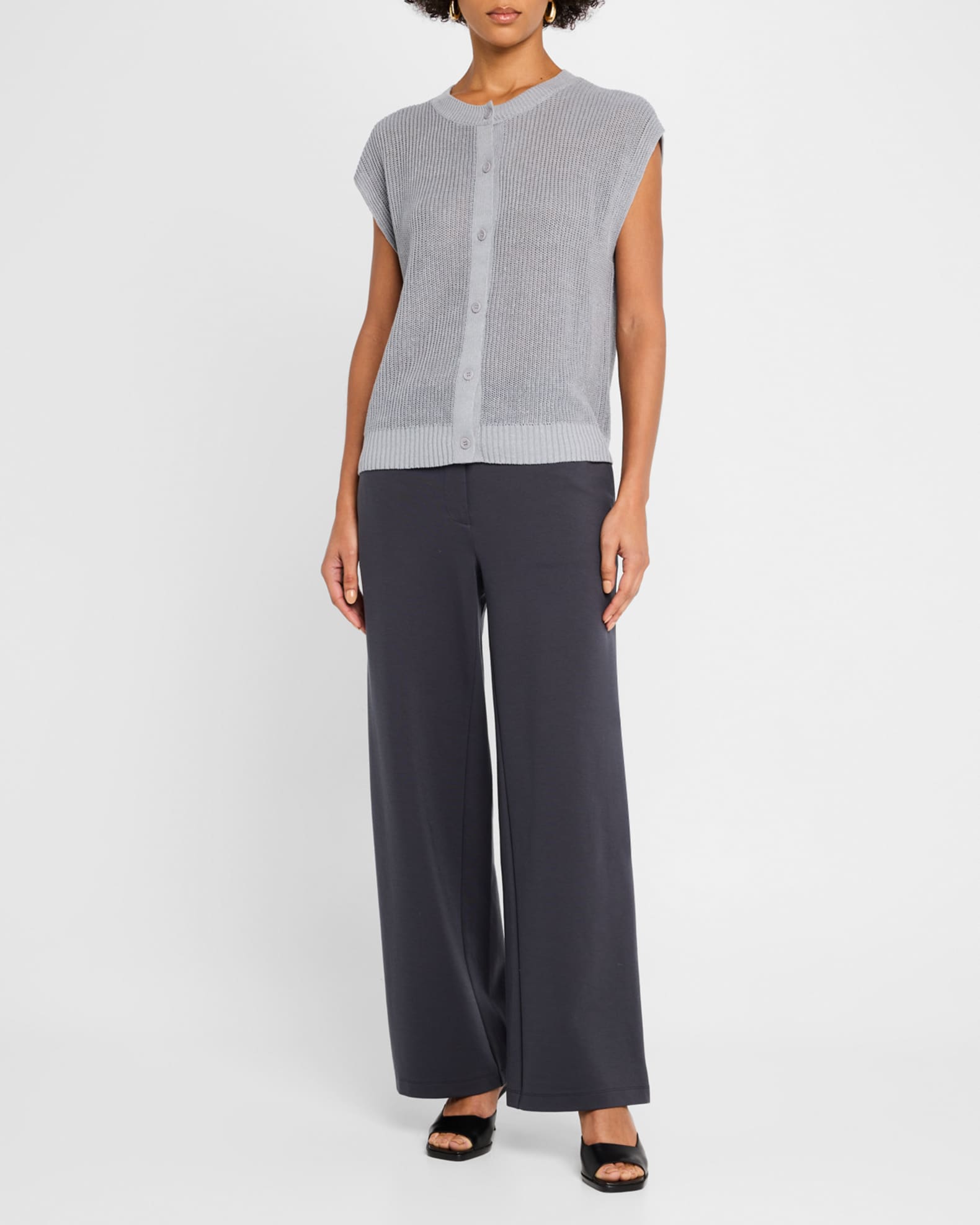 Crewneck Organic Linen-Cotton Sweater Vest 1