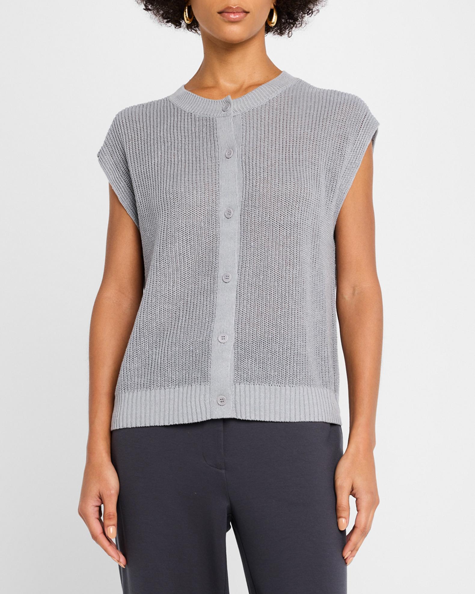 Eileen Fisher Crewneck Organic Linen-Cotton Sweater Vest | Neiman Marcus