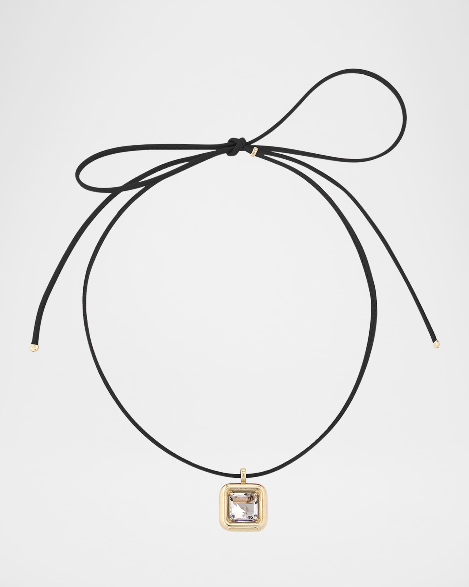 9K Yellow Gold Square Rock Crystal Pendant on Leather Cord Necklace 0
