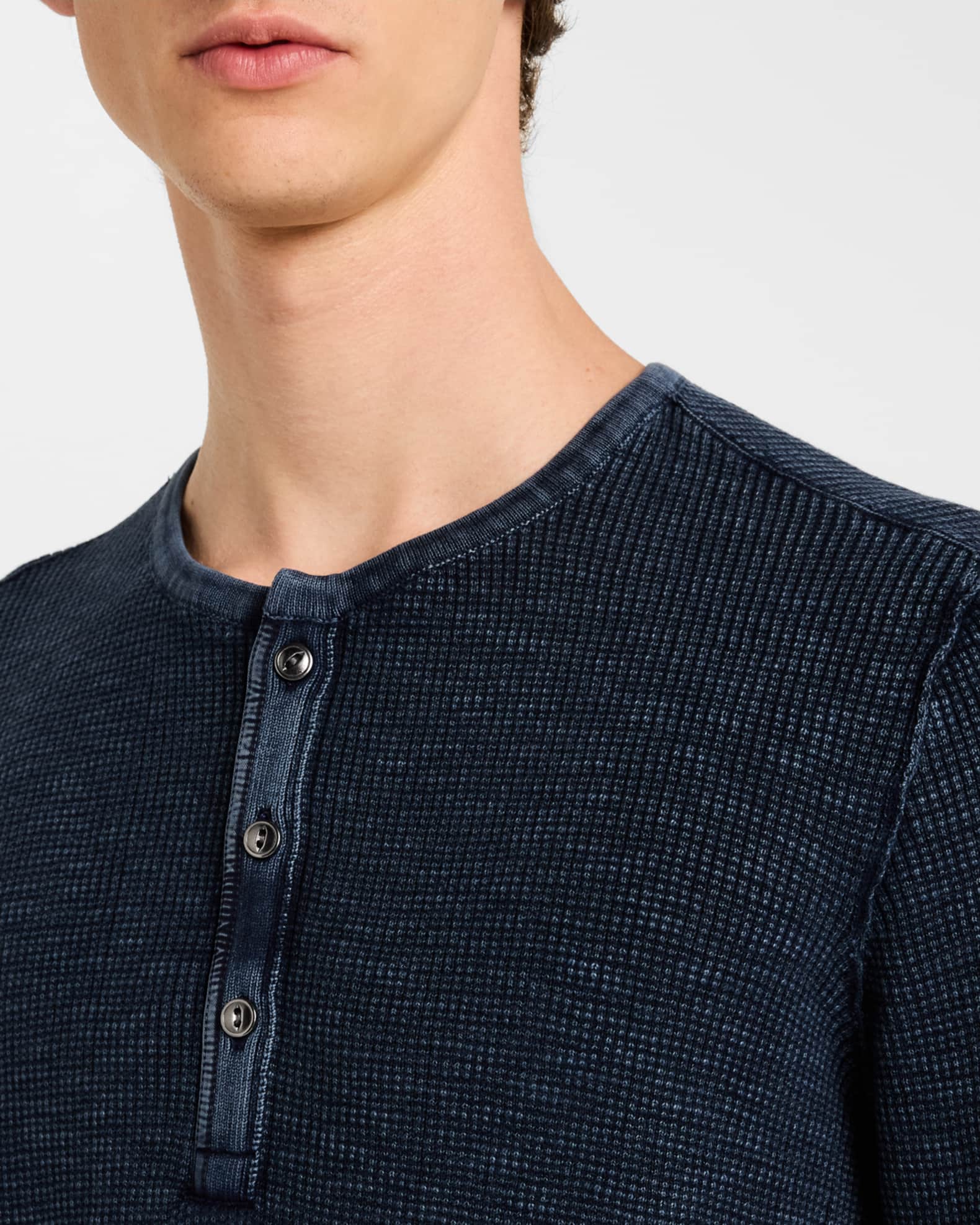 John Varvatos Men's Memphis Waffle Henley Shirt | Neiman Marcus