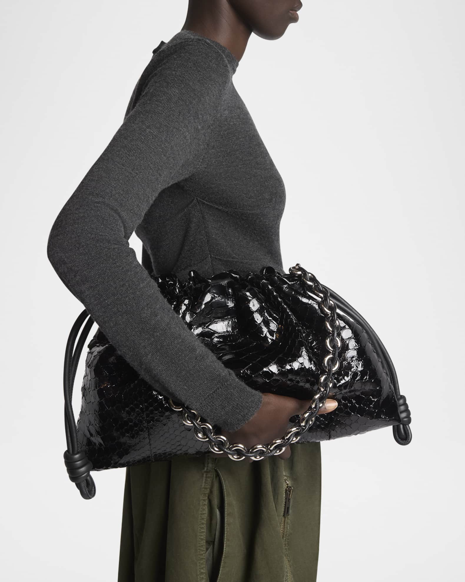 Loewe Flamenco Large Shoulder Bag in Patent Python | Neiman