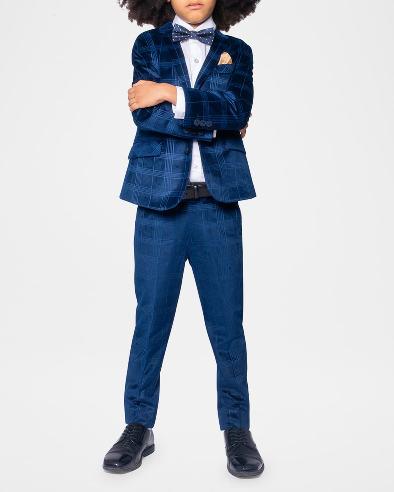 Boy's Plaid-Print Velvet Blazer 0