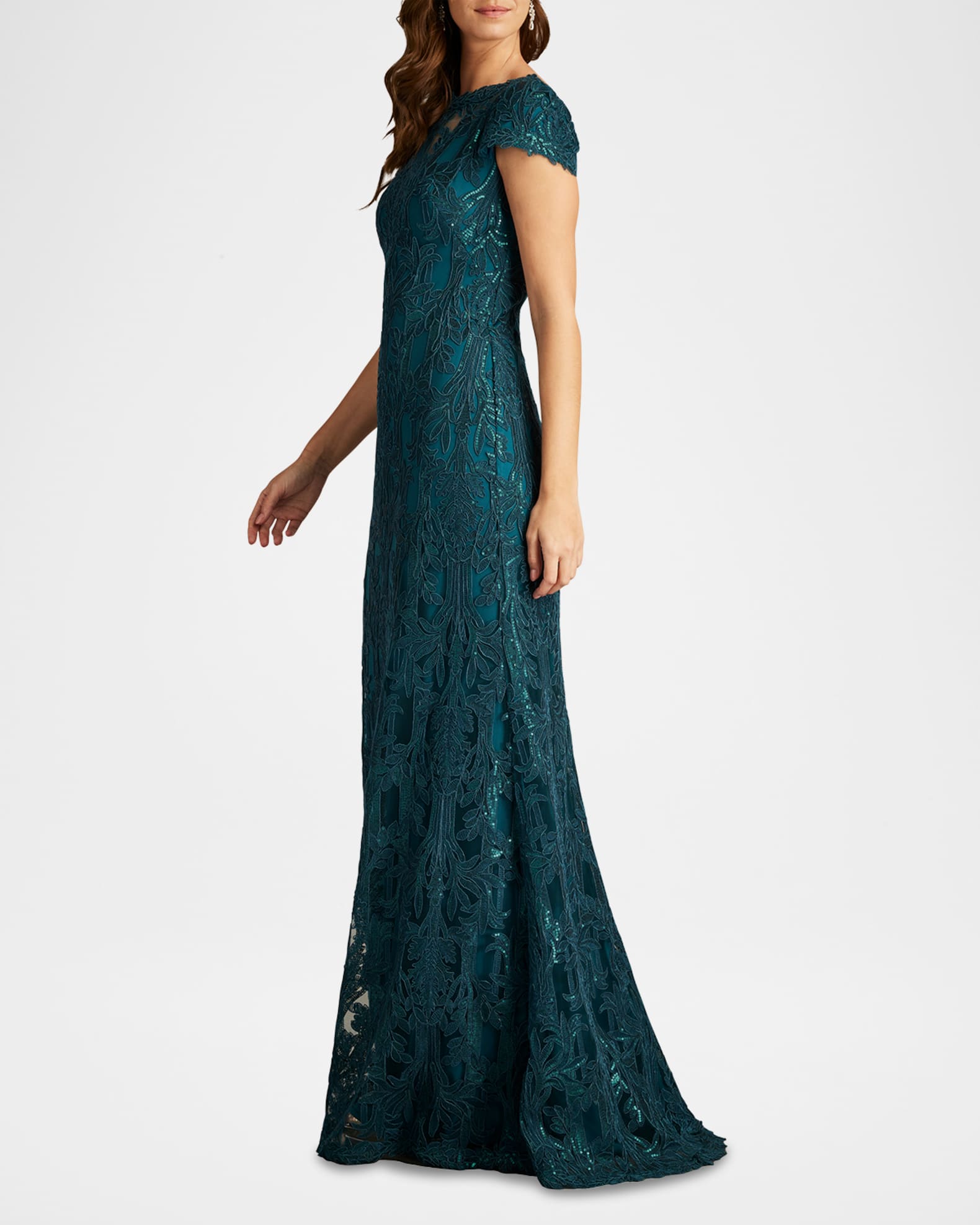Tadashi Shoji Garwood Sequin Embroidered Gown TEALF 2