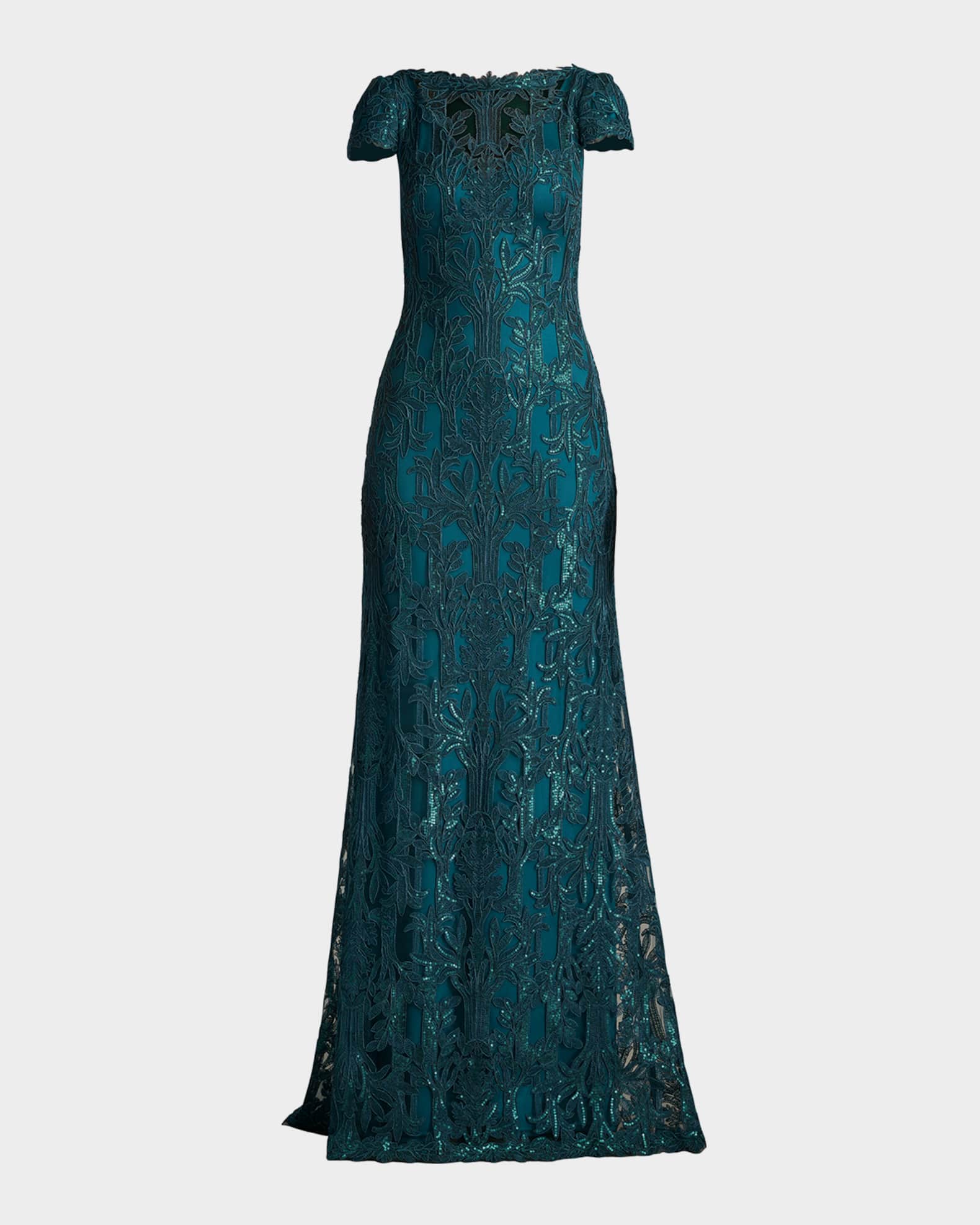 Tadashi Shoji Garwood Sequin Embroidered Gown TEALF 2