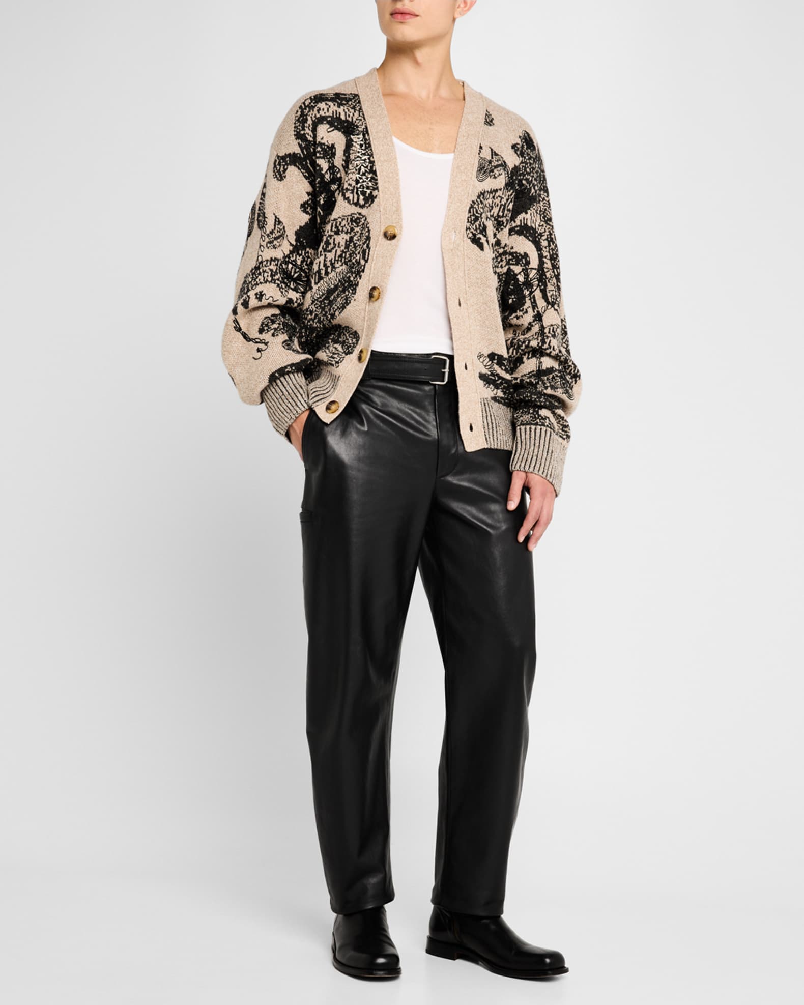 Marcus Reverie Jacquard Knit Cardigan For Men Luxurious Brushed Knit With Shawl Collar