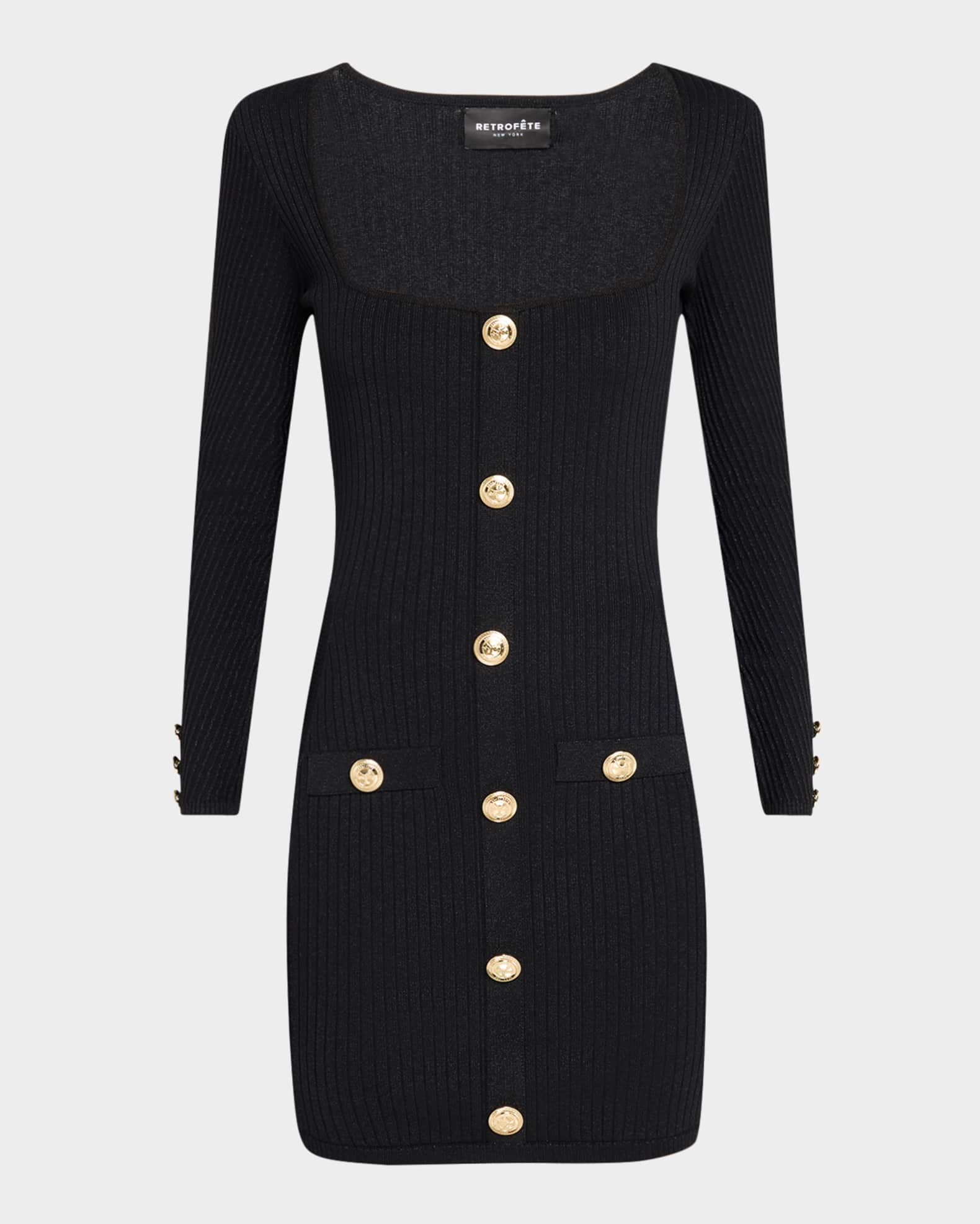 Thea Buttoned Rib-Knit Mini Dress 0