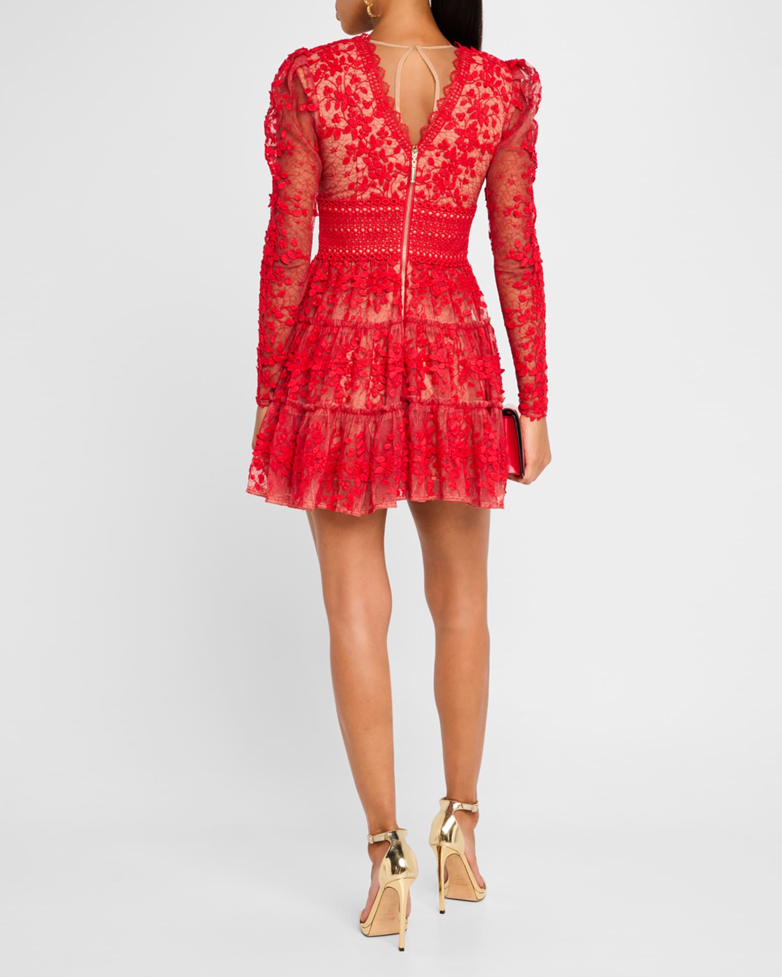 Bronx and Banco Megan Tiered Floral Applique Lace Mini Dress Neiman