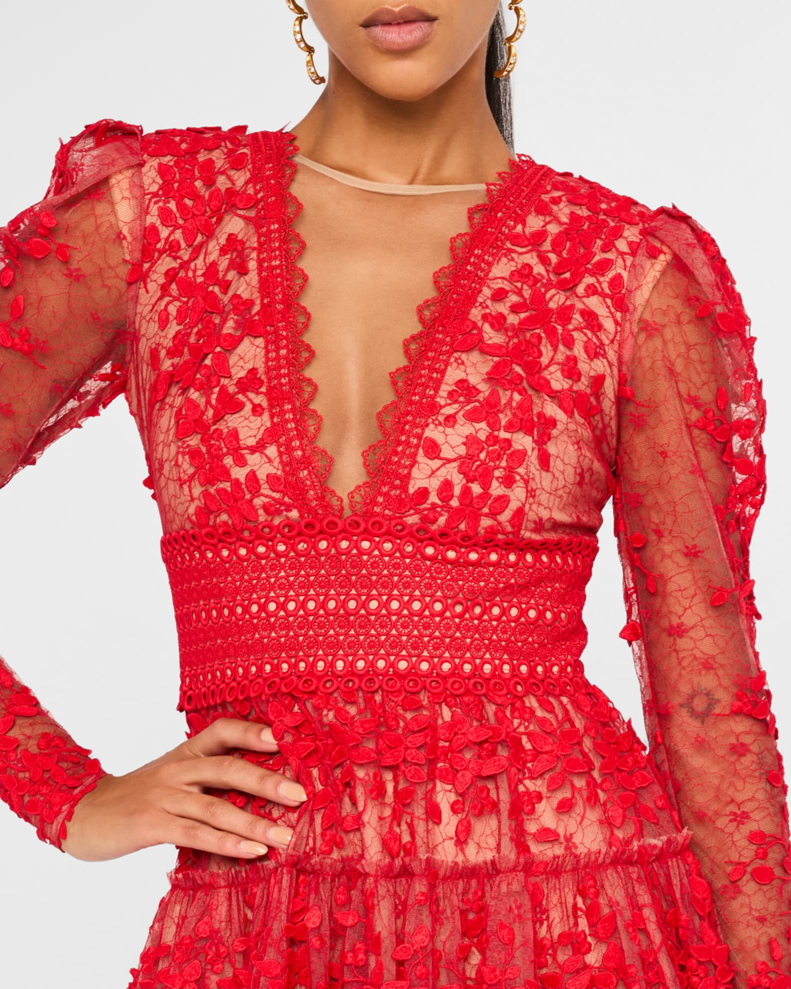 Bronx and Banco Megan Tiered Floral Applique Lace Mini Dress Neiman