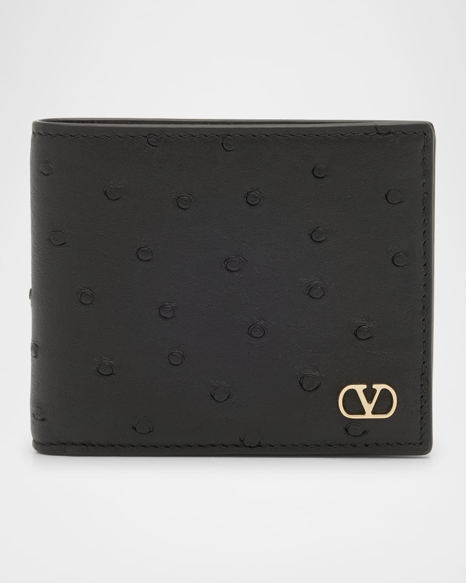 Men's Ostrich-Effect VLogo Bifold Wallet 0