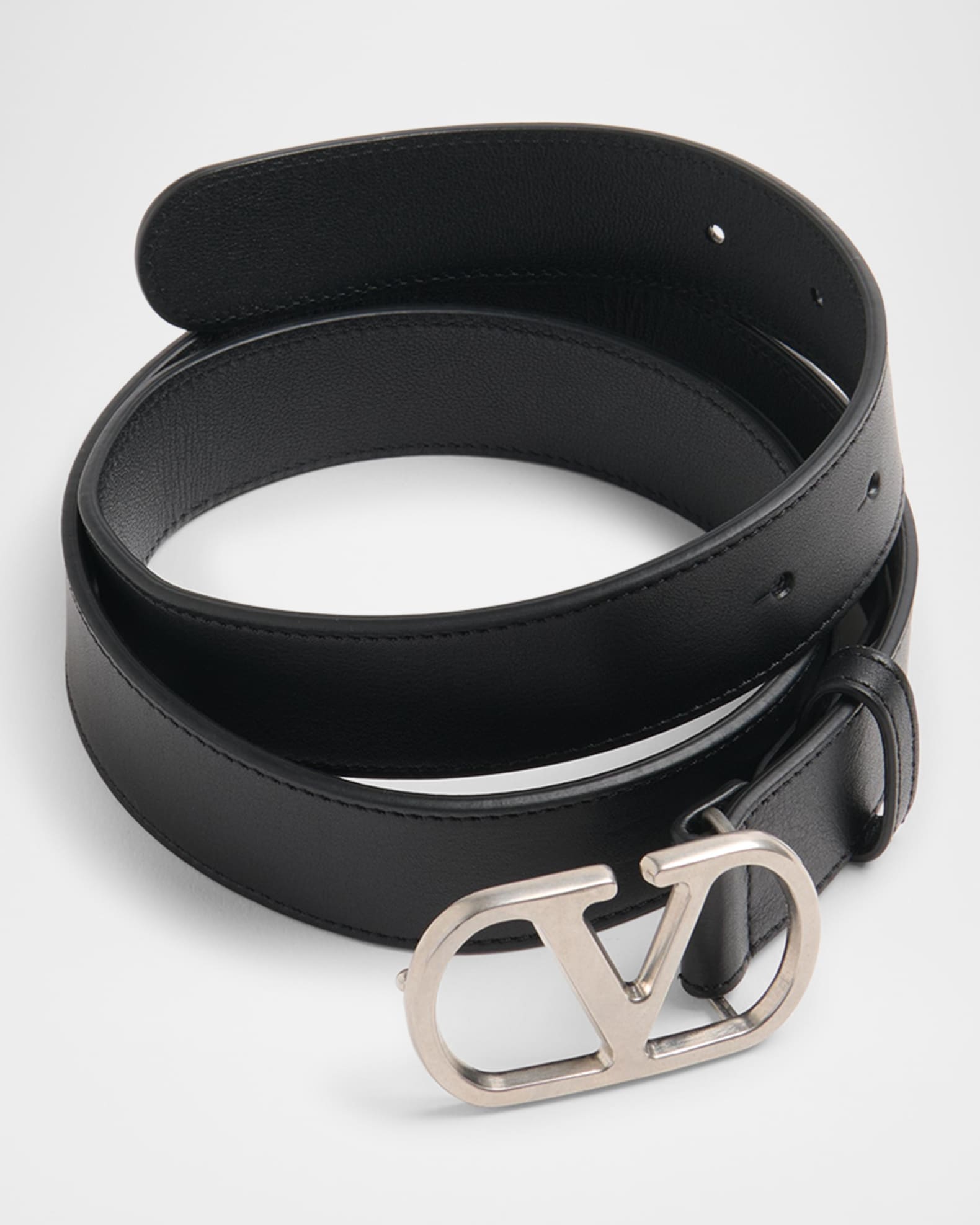 Valentino Garavani Men's VLogo-Buckle Leather Belt | Neiman