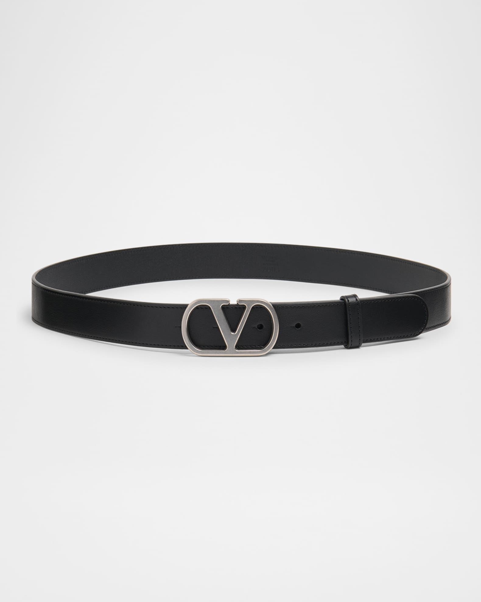Men's VLogo-Buckle Leather Belt
