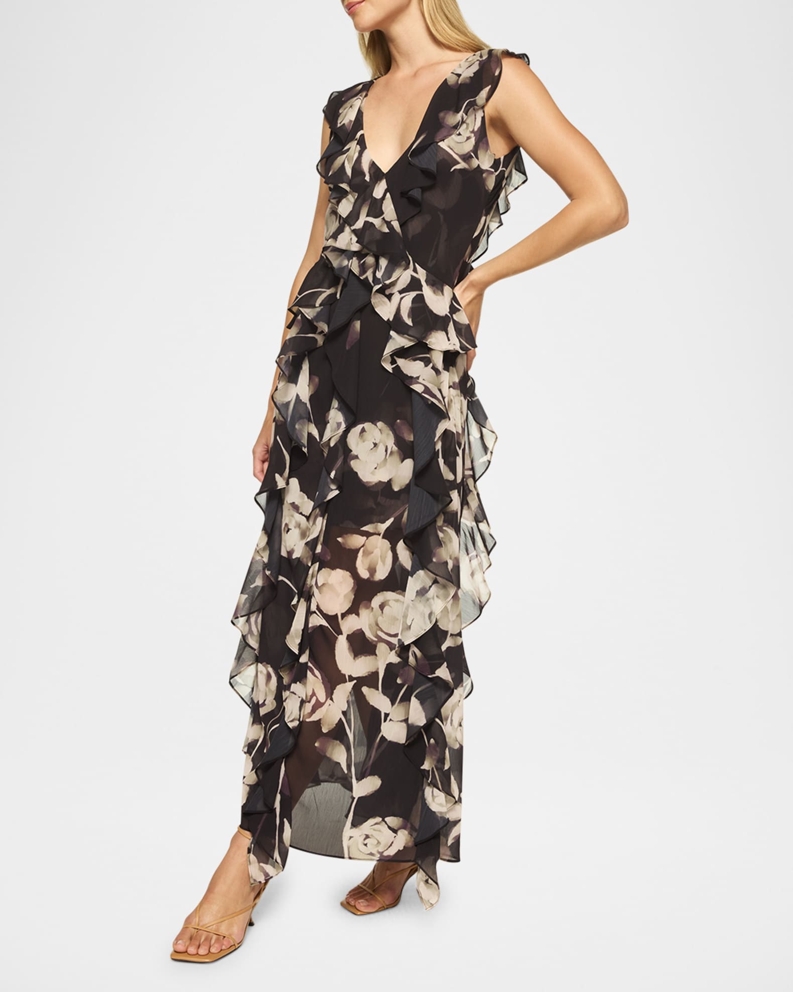 Claudita Faded Rose Chiffon Maxi Dress 1