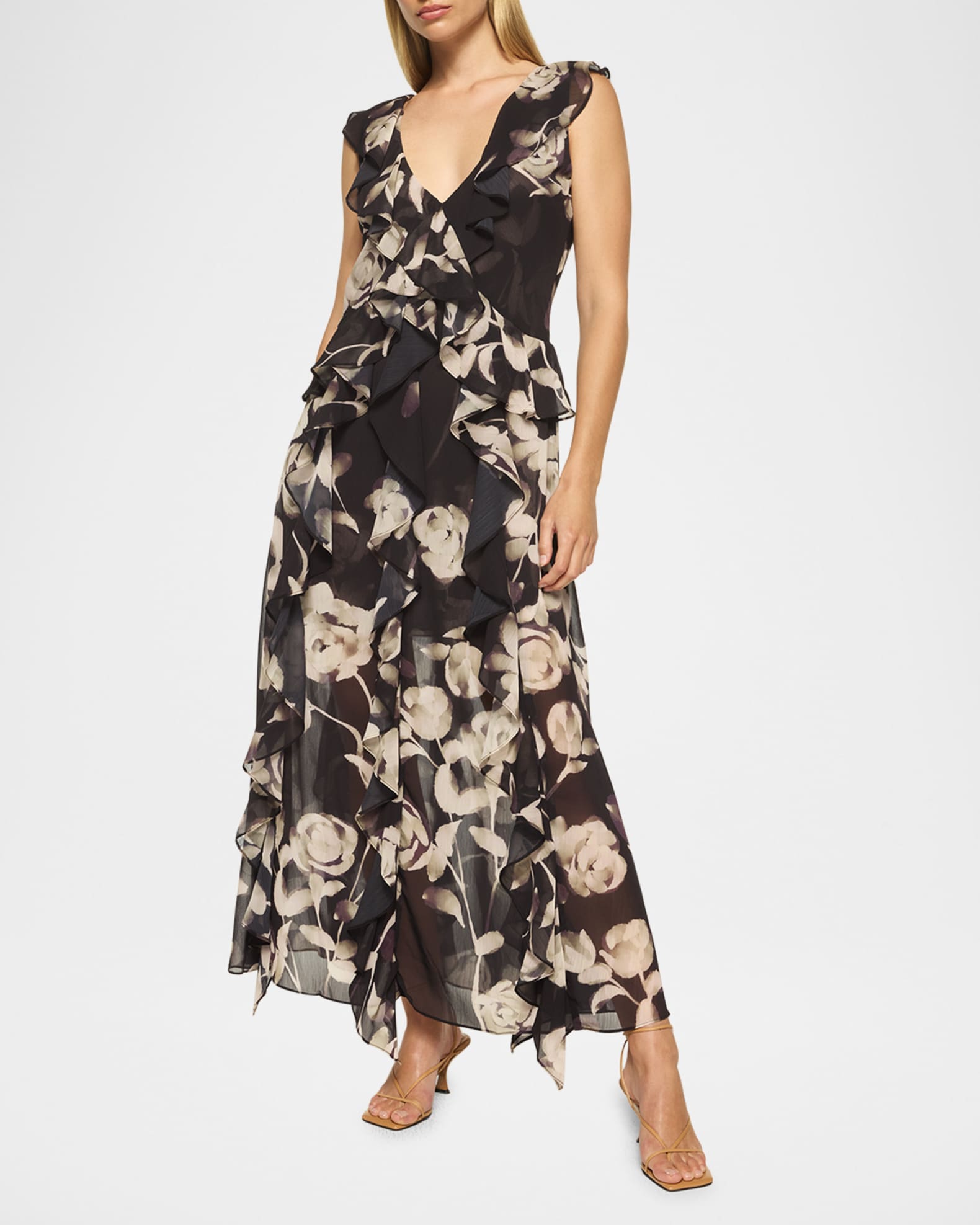 Claudita Faded Rose Chiffon Maxi Dress 0