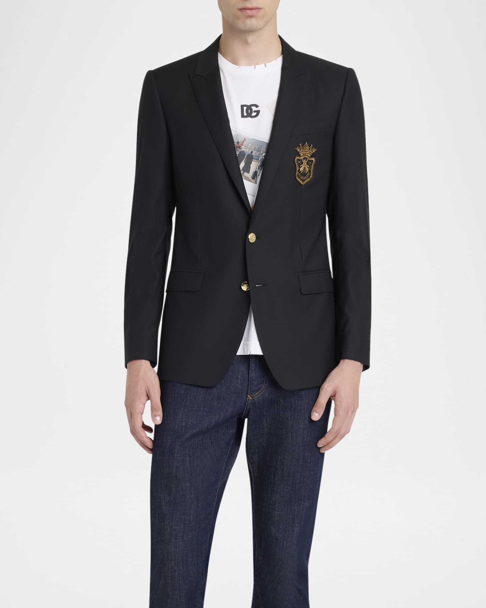 Dolce&Gabbana Men's Peak-Lapel Emblem Blazer | Neiman Marcus
