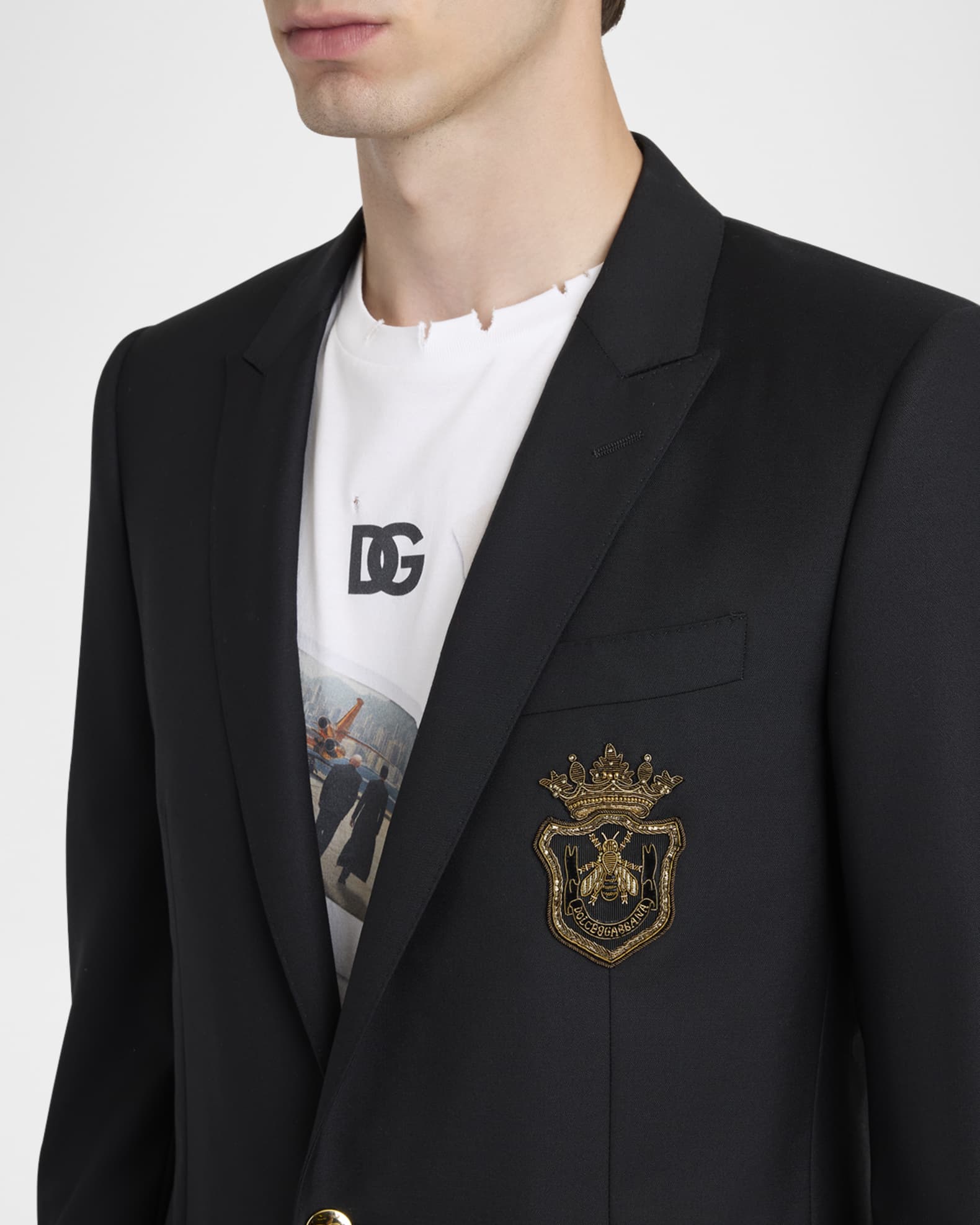 Dolce&Gabbana Men's Peak-Lapel Emblem Blazer | Neiman Marcus