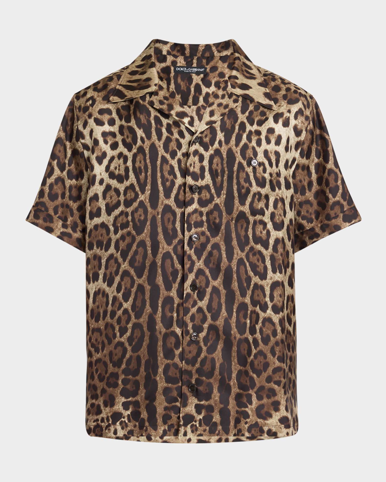Men's Silk Leopard-Print Camp Shirt 0