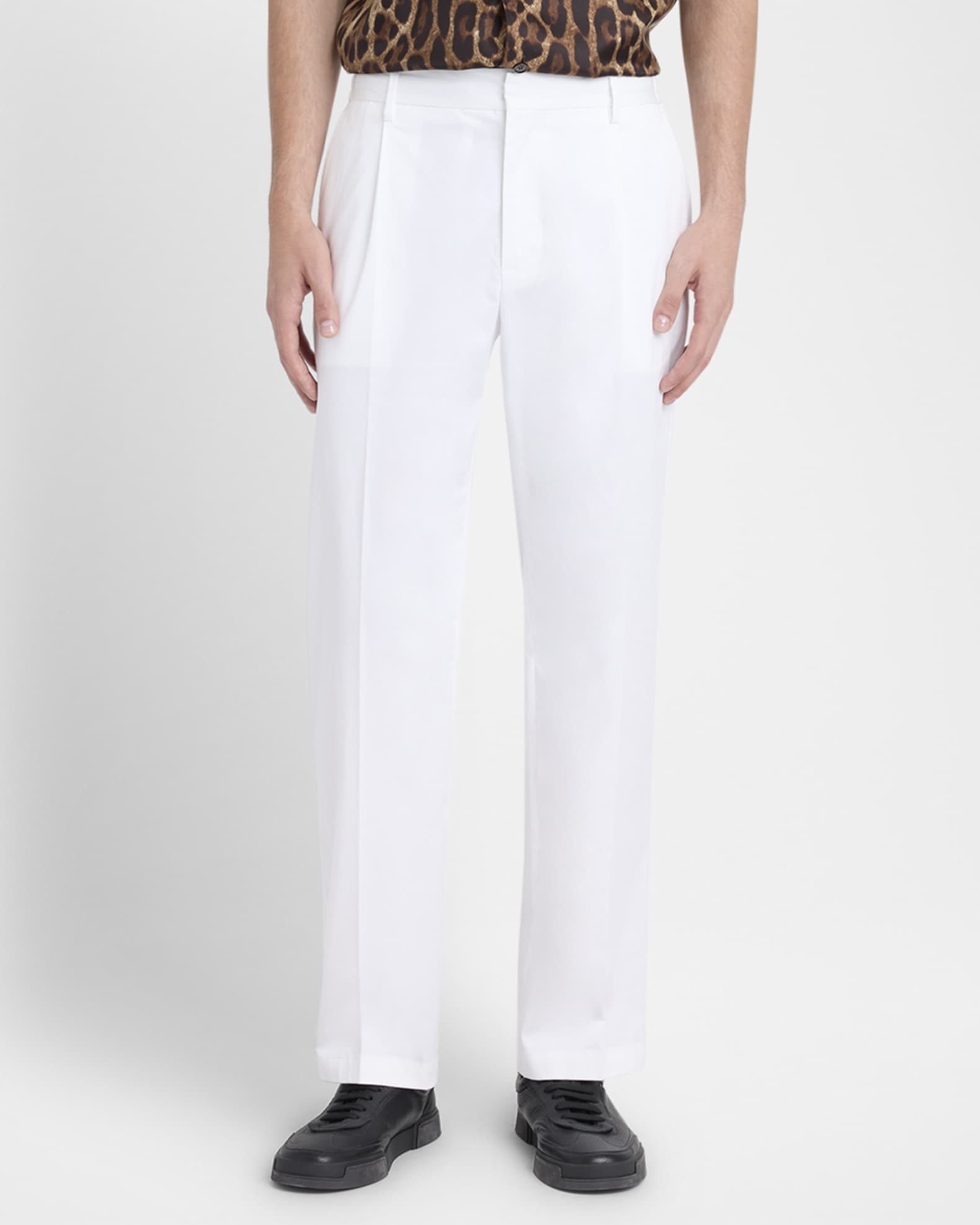 Men's Single-Pleat Stretch Cotton Pants 1